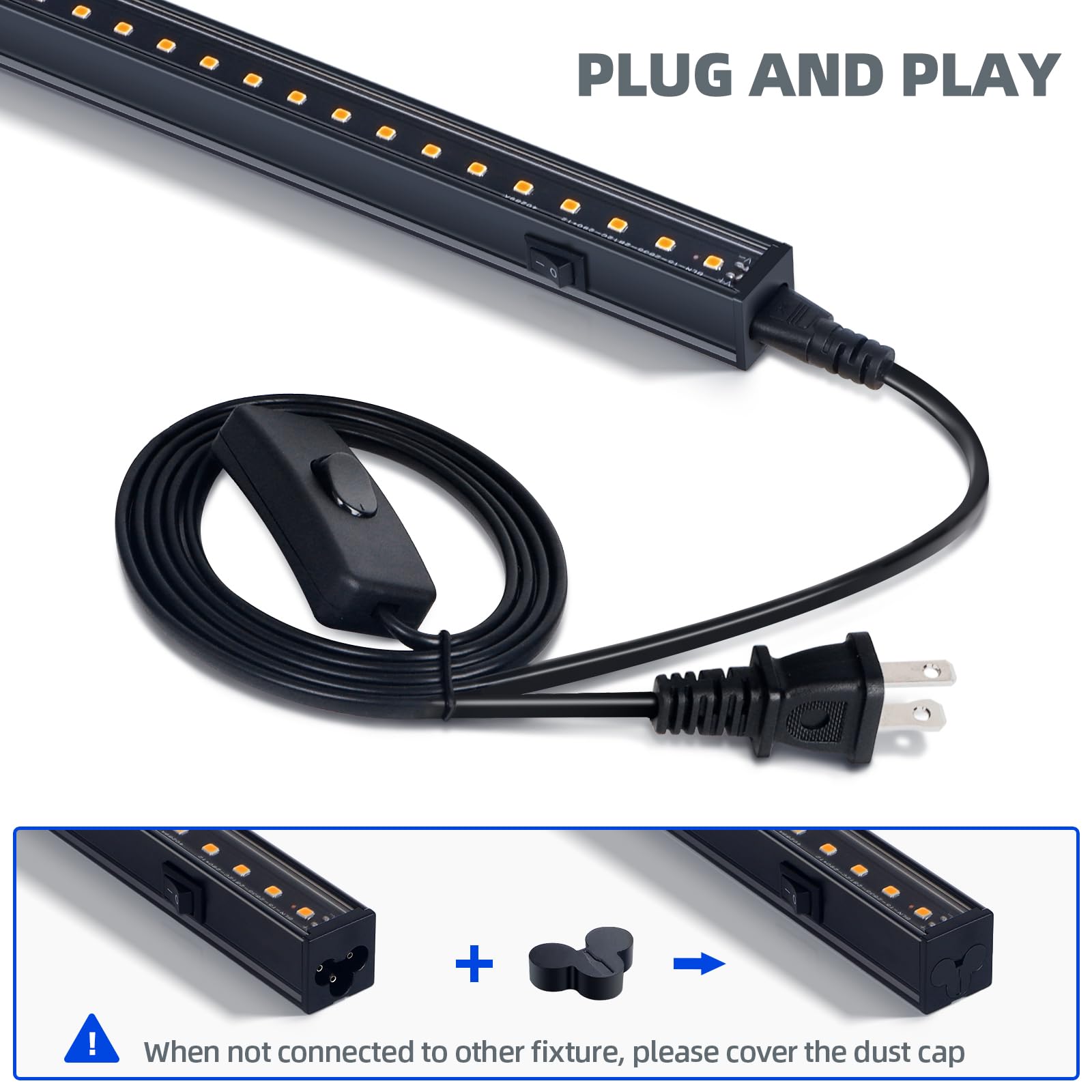 Barrina LED Grow Lights, T5 Full Spectrum Light Strips, 1ft, Black Cover, Pinkish White, Model INWT504005650Fc, 8 Pack