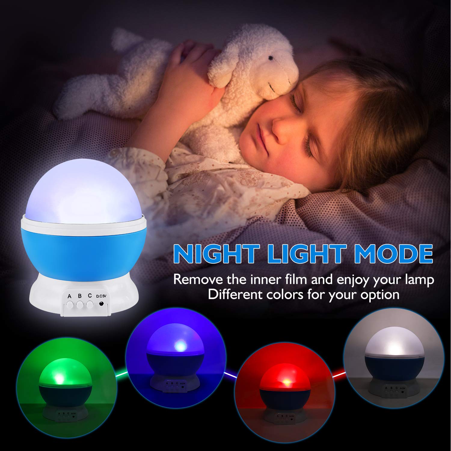Rictly Star Night Light Projector For Kids, 360° Rotation, 12 Color Changing Led, Blue