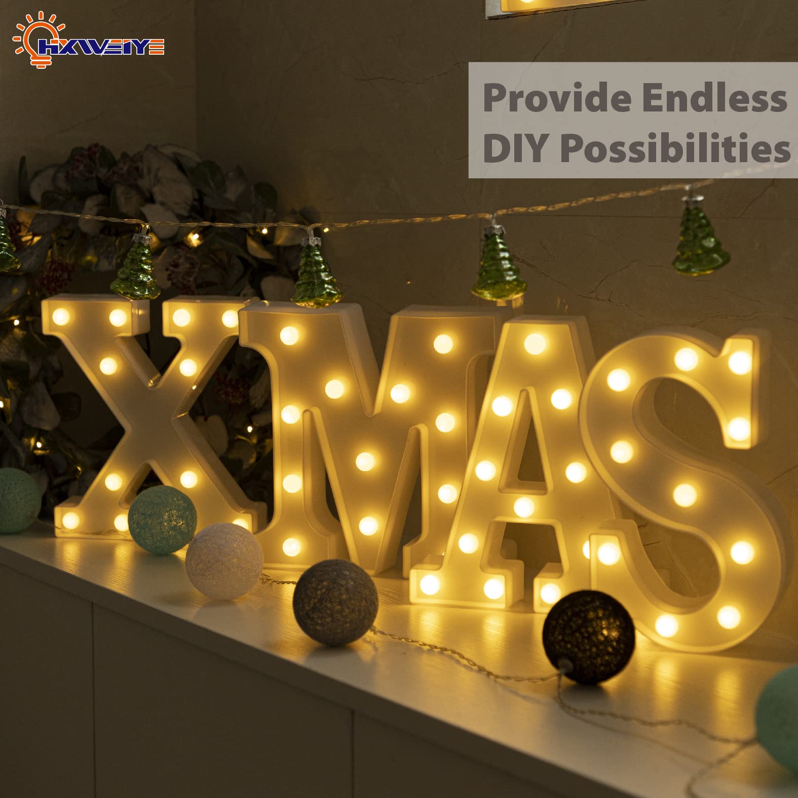 Hxweiye Led Marquee Light Up Letters X - Warm White, Battery Powered, 26 Alphabet & 10 Numbers For Parties & Decor