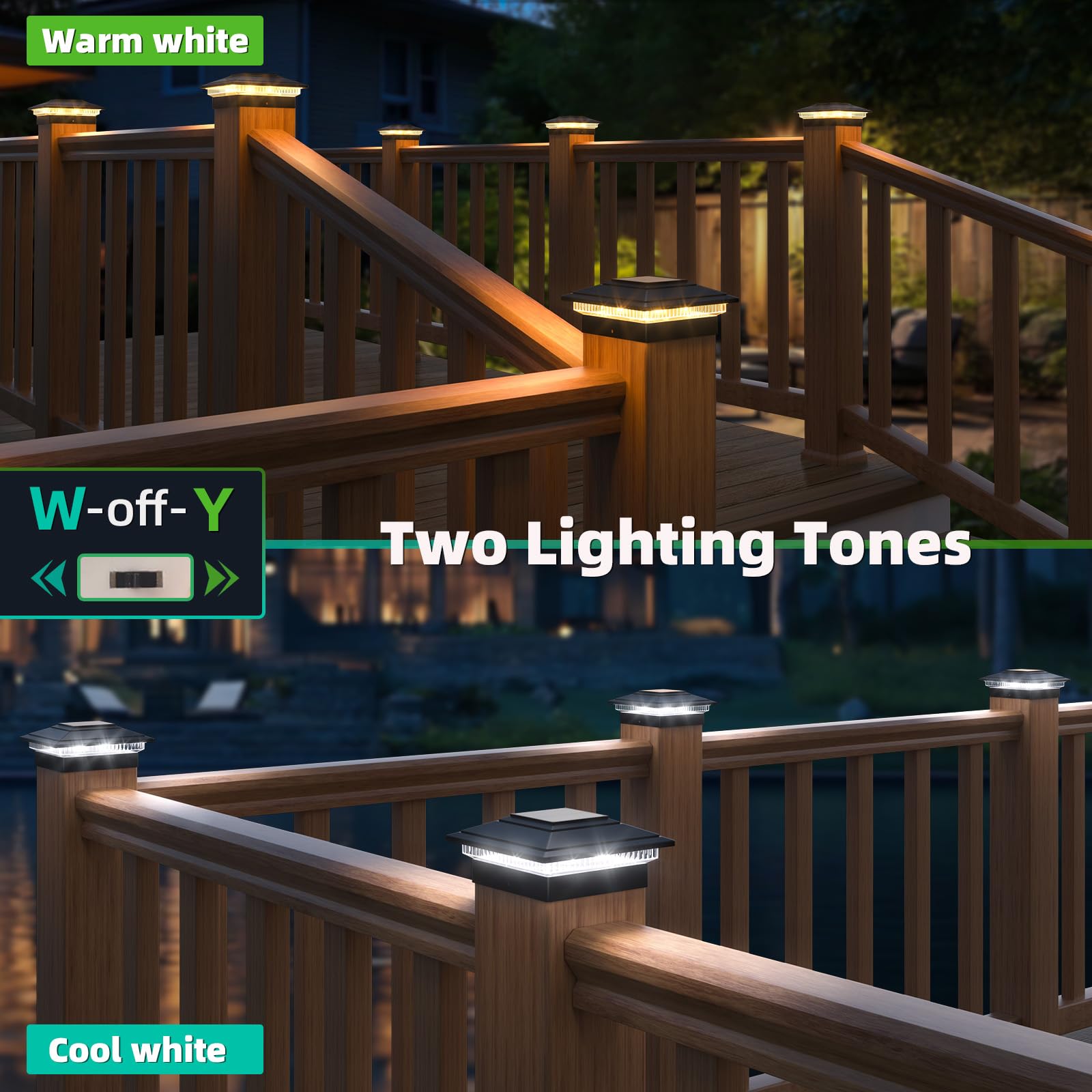 JOFIOS Solar Post Cap Lights 12-Pack, Waterproof Black Fence Post Lights for 4x4, 5x5, 6x6, 2 Color Modes for Garden, Patio,