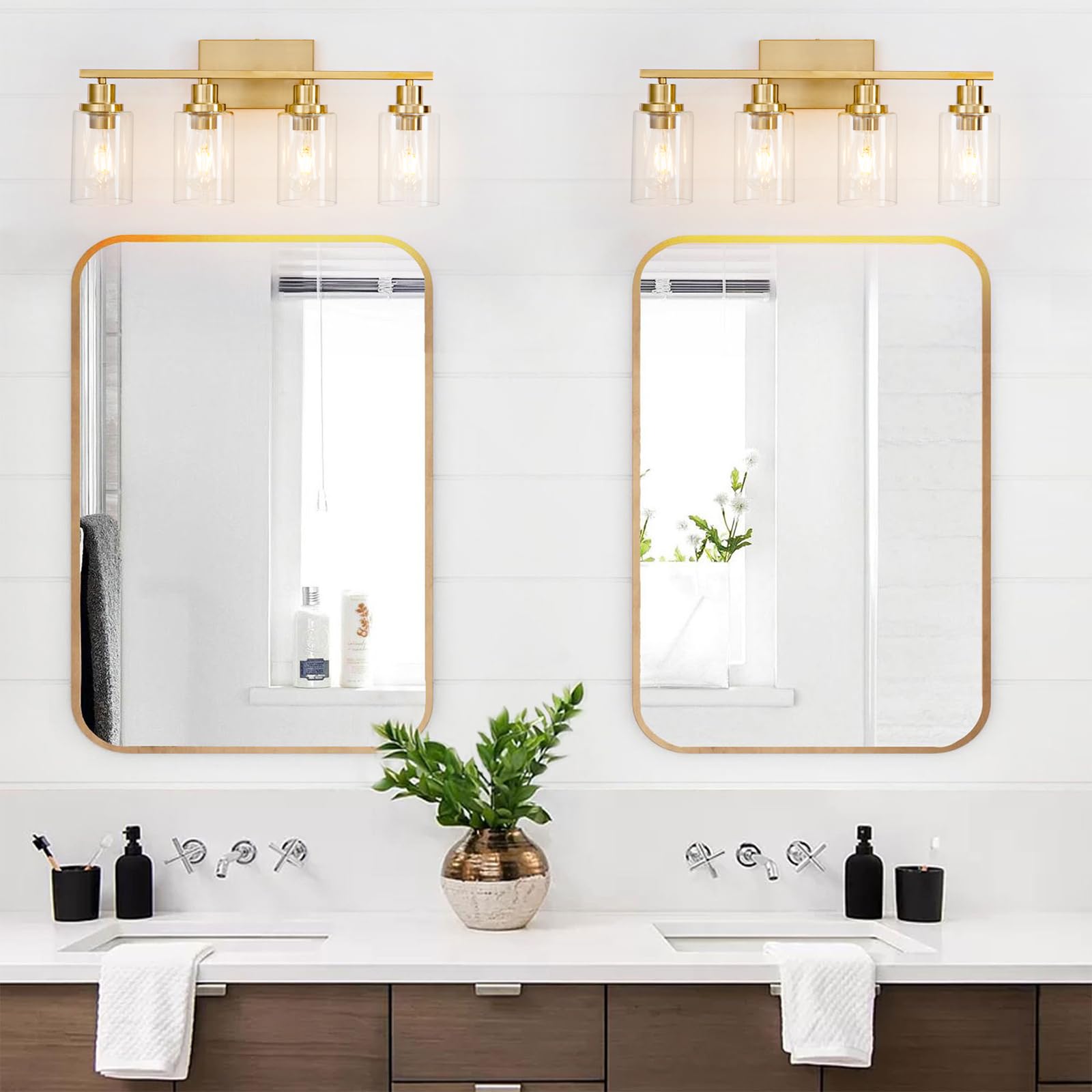 HCCZ 4 Light Bathroom Light Fixtures Brushed Brass Glass Shade Vanity Light Sconces Model 800-100-1081
