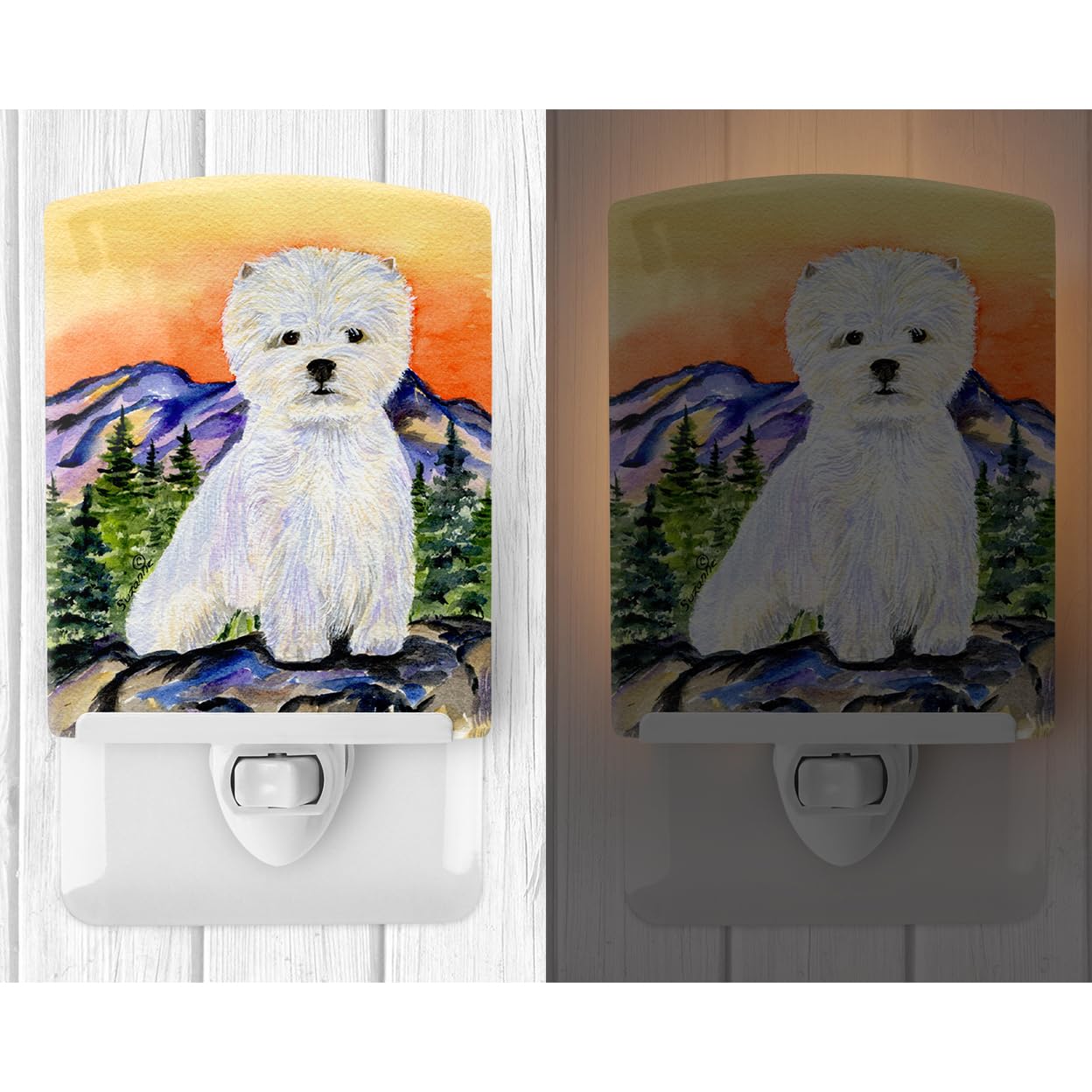 Caroline'S Treasures Ss8159Cnl Westie Ceramic Night Light Compact, Ul-Certified, Ideal For Bedroom, Bathroom, Nursery, Hallway, Kitchen, 6X4X3, Multicolor