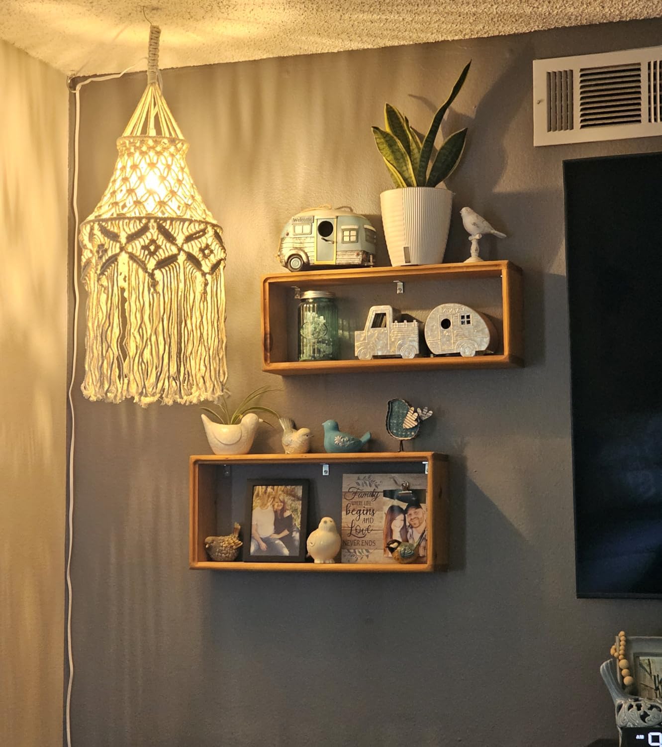Flsfu Boho Plug In Pendant Light Macrame Lamp Shade, Hanging Lamp With Plug In Cord,On/Off Switch,Bohemian Hanging Light Fixture