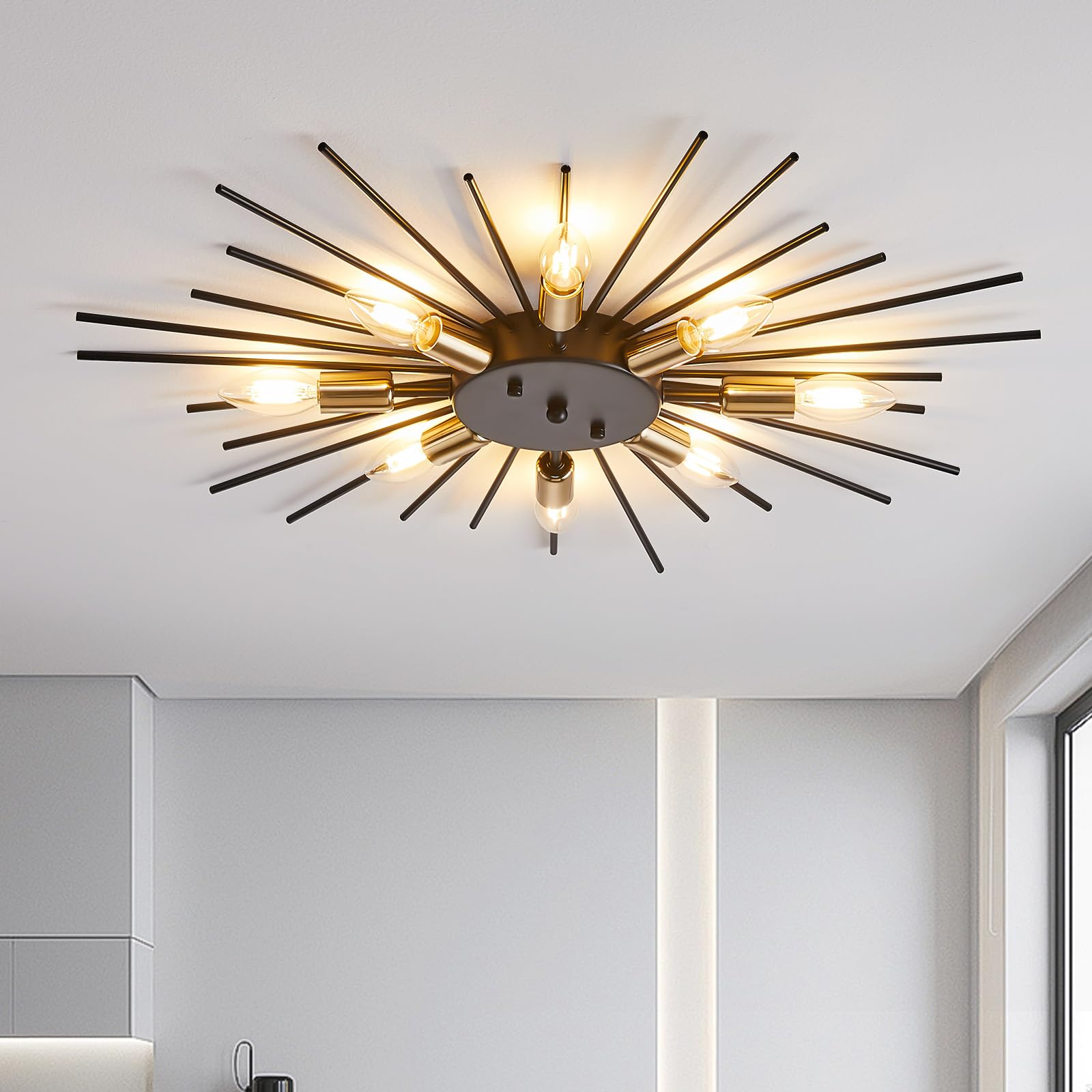 Yunnix Semi Flush Mount Ceiling Ligths 8 Lights Satellite Lights Metal Ceiling Light Gold Modern Ceiling Light Dining Room Light