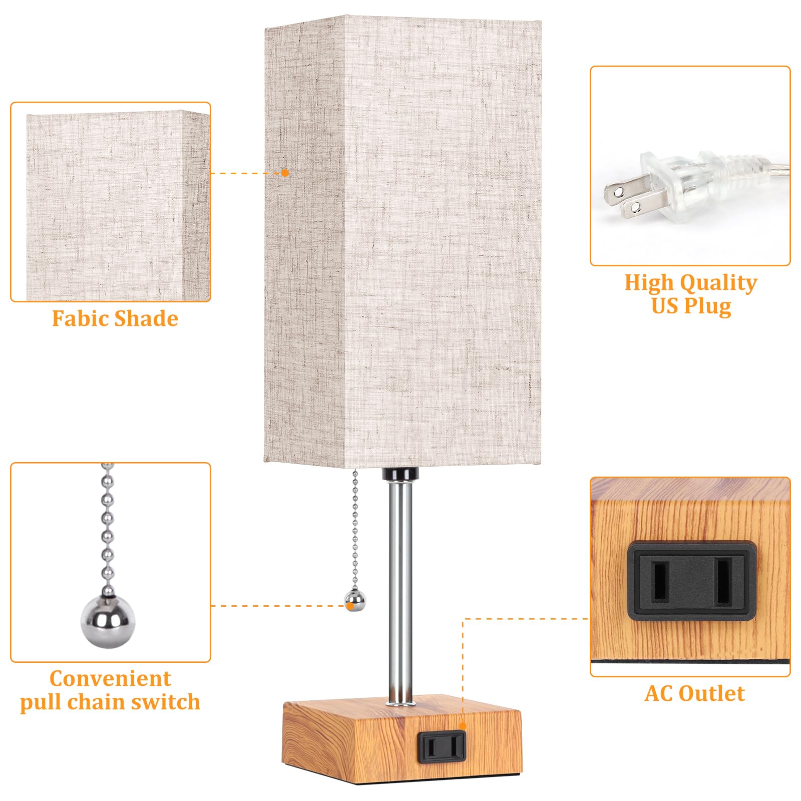 Dott Arts Small Table Lamps Set of 2, 2700K/4000K/5000K, Wood Minimalist Nightstand Lamps for Bedroom, Living Room, Kids Room