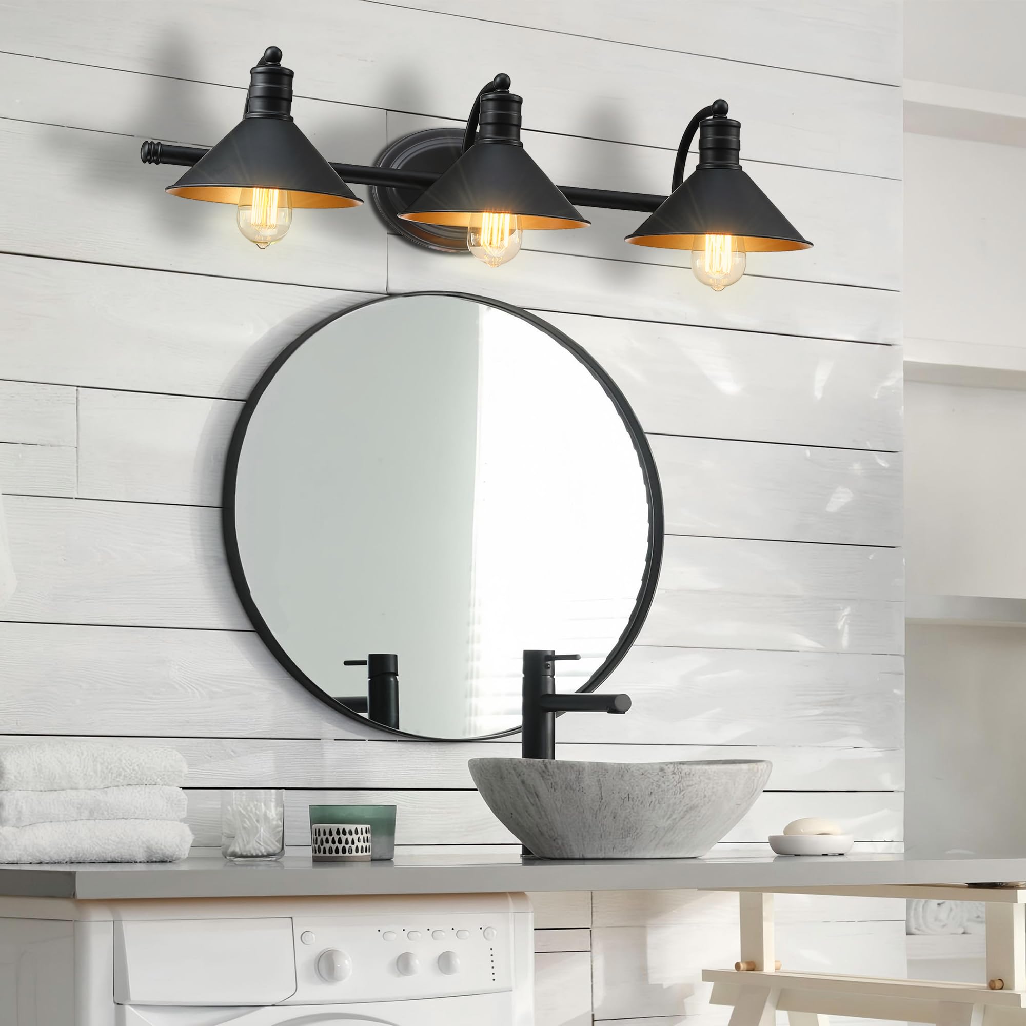 Faymart Lighting 3 Light Bathroom Vanity Light Over Mirror - Farmhouse Wall Light For Bathroom Vanity Powder Room  Rustic Gooseneck Barn Style 3 Bulb Wall Sconce Over Kitchen Sink