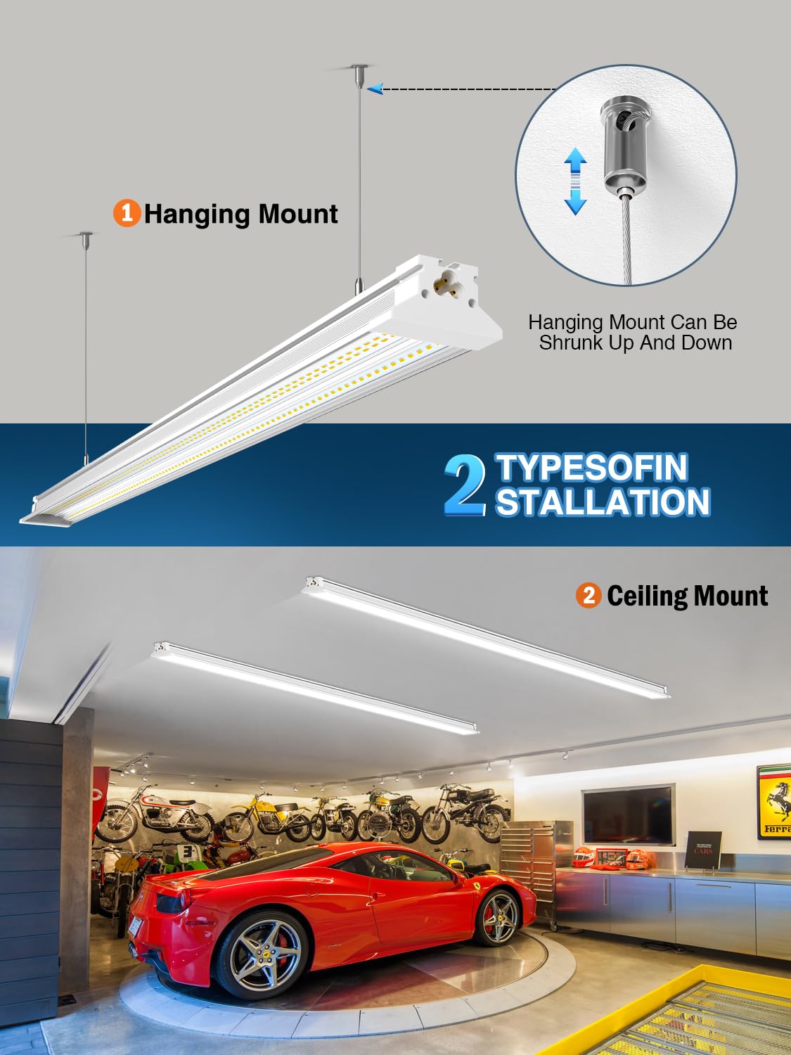 Elekico Led Shop Lights 8Ft, New Upgrade Hanging/Surface Mount 5000K 20000Lm 120W 8' Led Shop Lights, Super Bright Linkable 8Ft