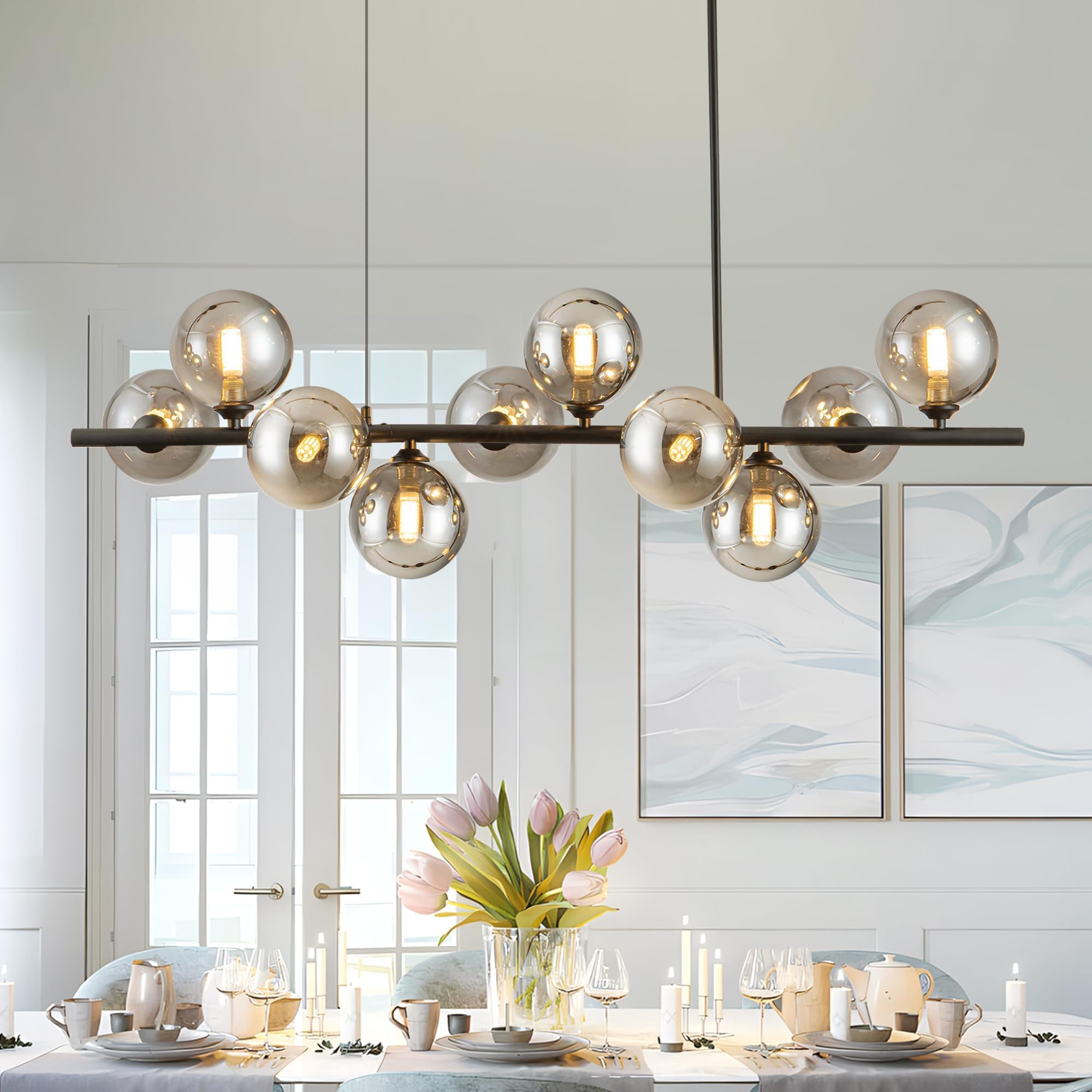 Linear Chandeliers for Dining Room 10 Light Modern Linear Chandelier Sputnik Ceiling Light Fixture, 40 Island Lights for Kitchen