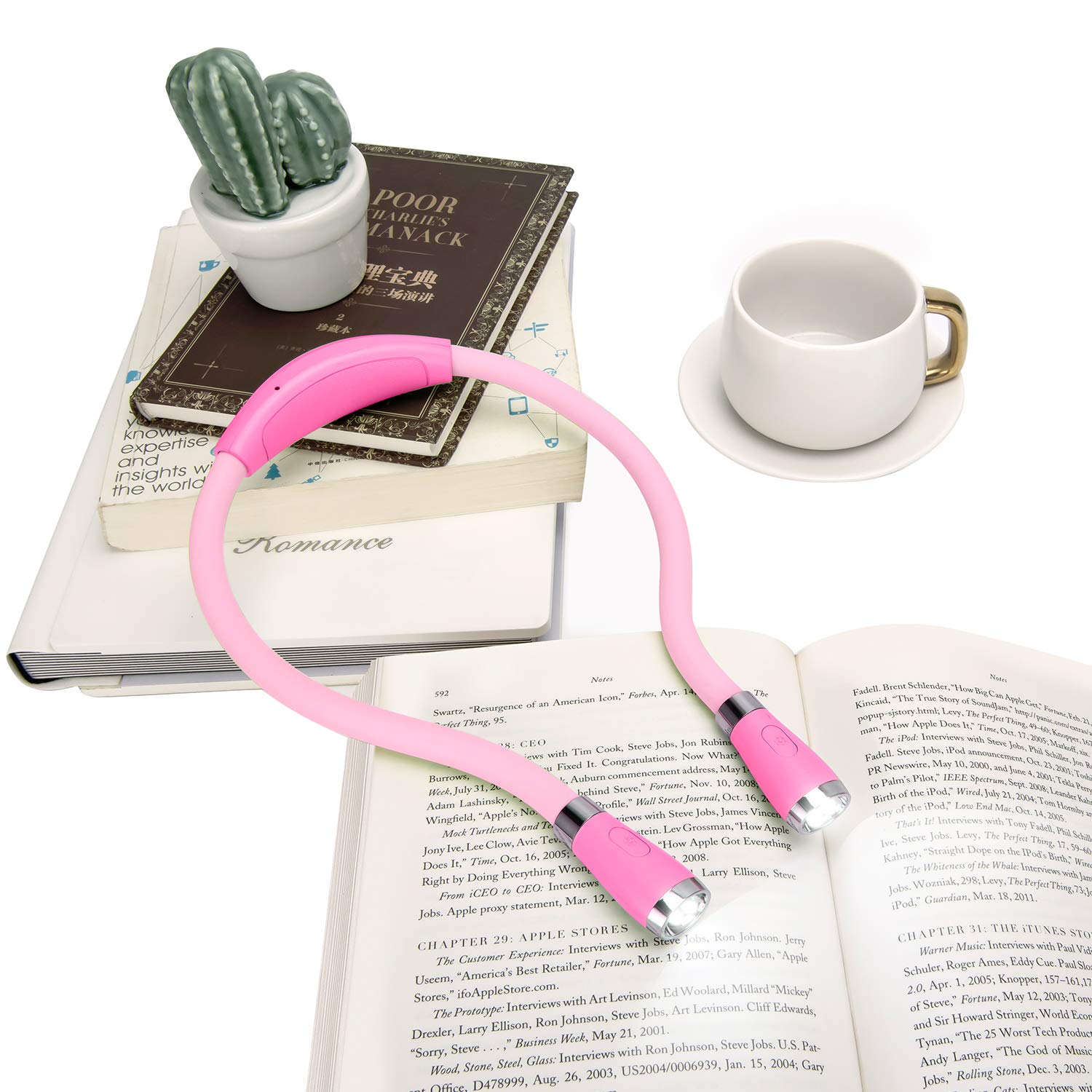 Tsingree Led Neck Book Light, Usb Rechargeable, 4 Bright Leds, 3 Brightness Levels, Pink