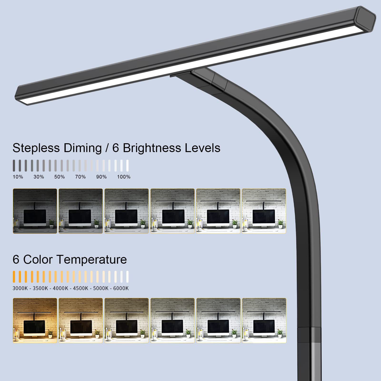 EppieBasic LED Desk Lamp, 24W Stepless Dimming, 6 Color Modes, Black, Model Eap-DL, Ideal for Home Office and Studio Use
