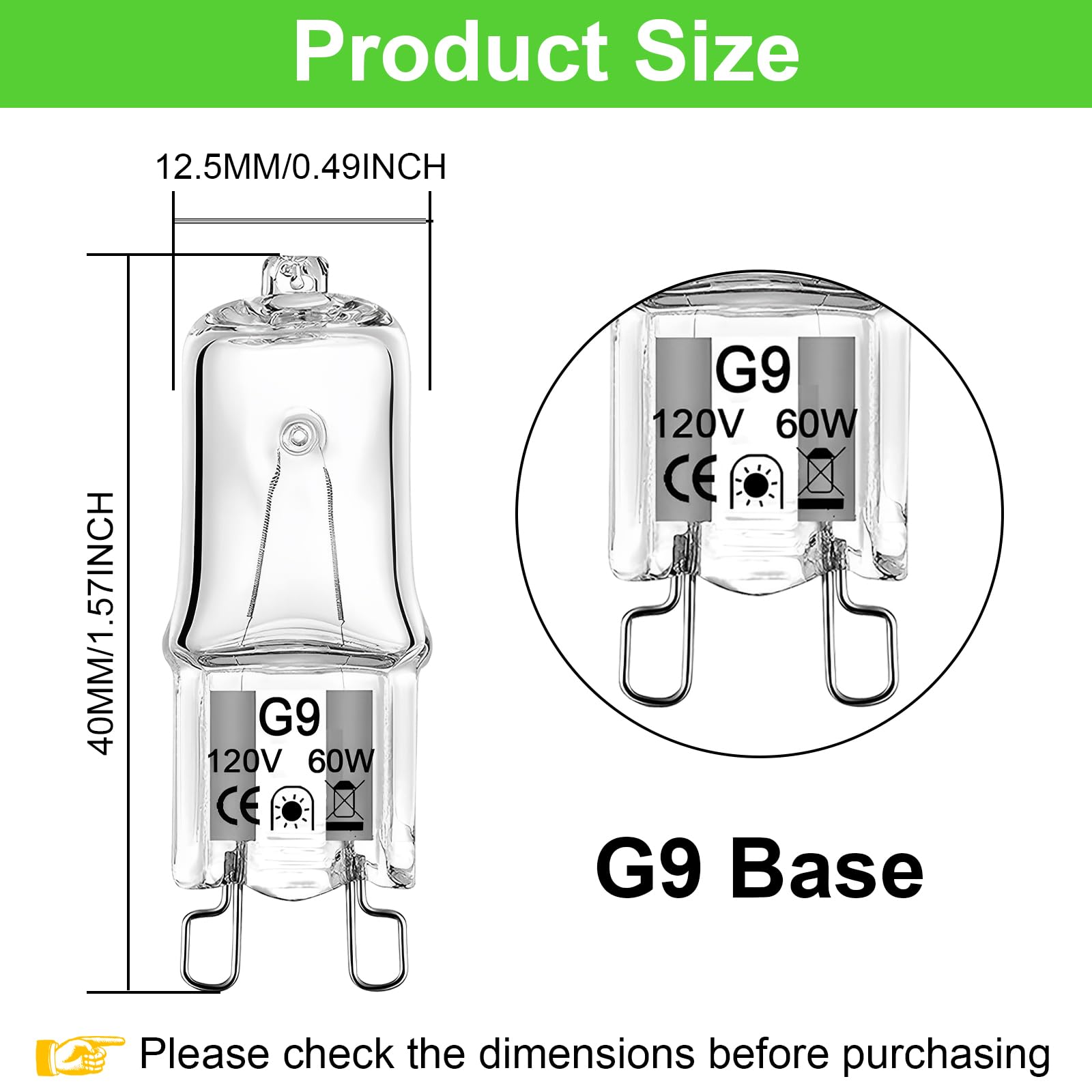 Gaormii G9 Halogen Light Bulbs 60W 12 Pack Dimmable 2700K Warm White Glass 2 Pin Base for Chandeliers and Cabinet Lights