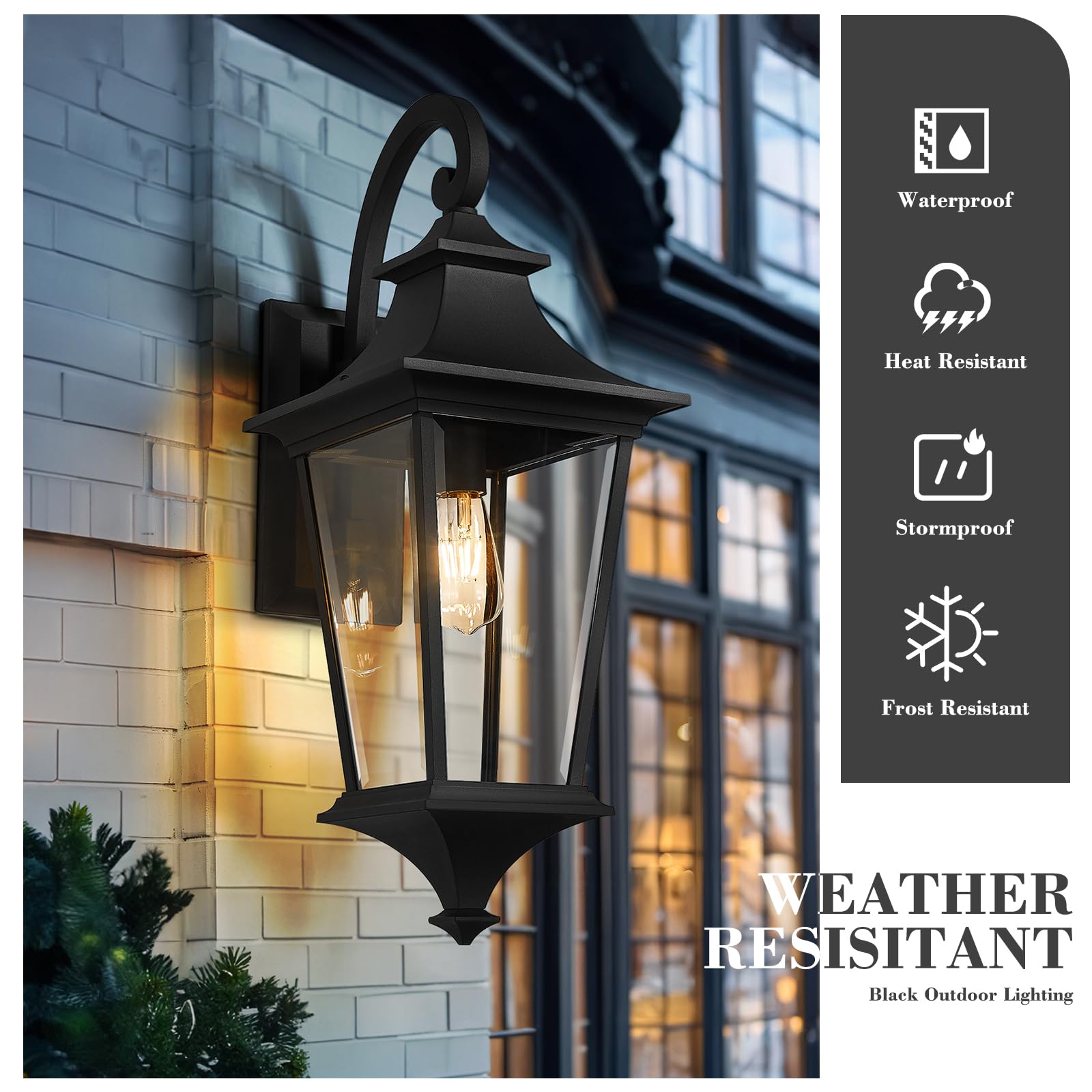Emliviar 29.3" Outdoor Wall Sconce - Large Clear Glass Light, Black Finish, Model XE292B-L BK