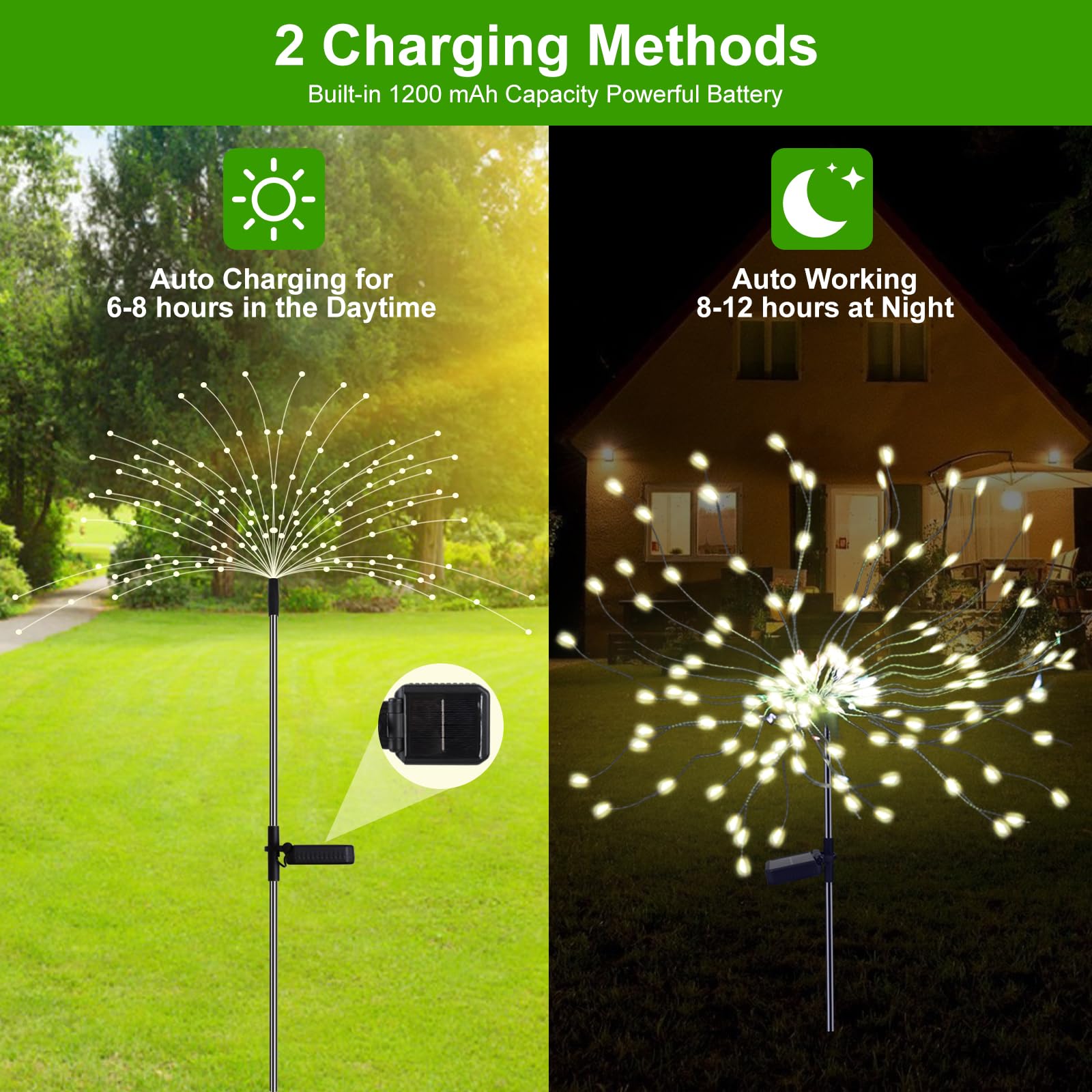 Pxbniuya 2 Pack Solar Firework Lights Outdoor, 175 Led Solar Garden Lights With 2 Modes, Waterproof Copper Wire Diy Decorative Lights, Solar Starburst Lights For Yard Wedding Patio(Warm White)