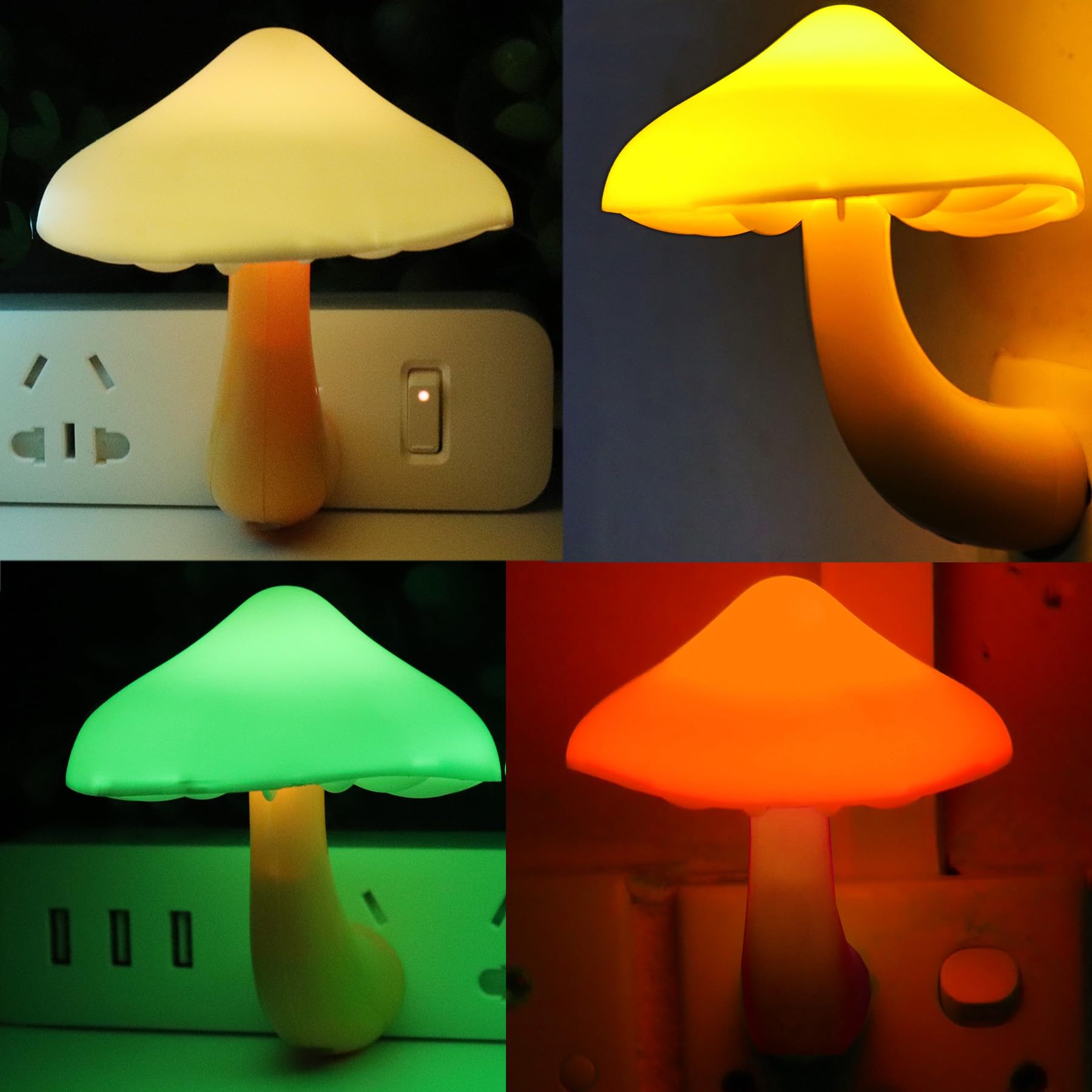 AUSAYE 4 Pack Plug in Night Light, Mushroom Light LED Nightlights for Kids, Adults, Bedroom, Bathroom,Hallway, Stairs, Kitchen M