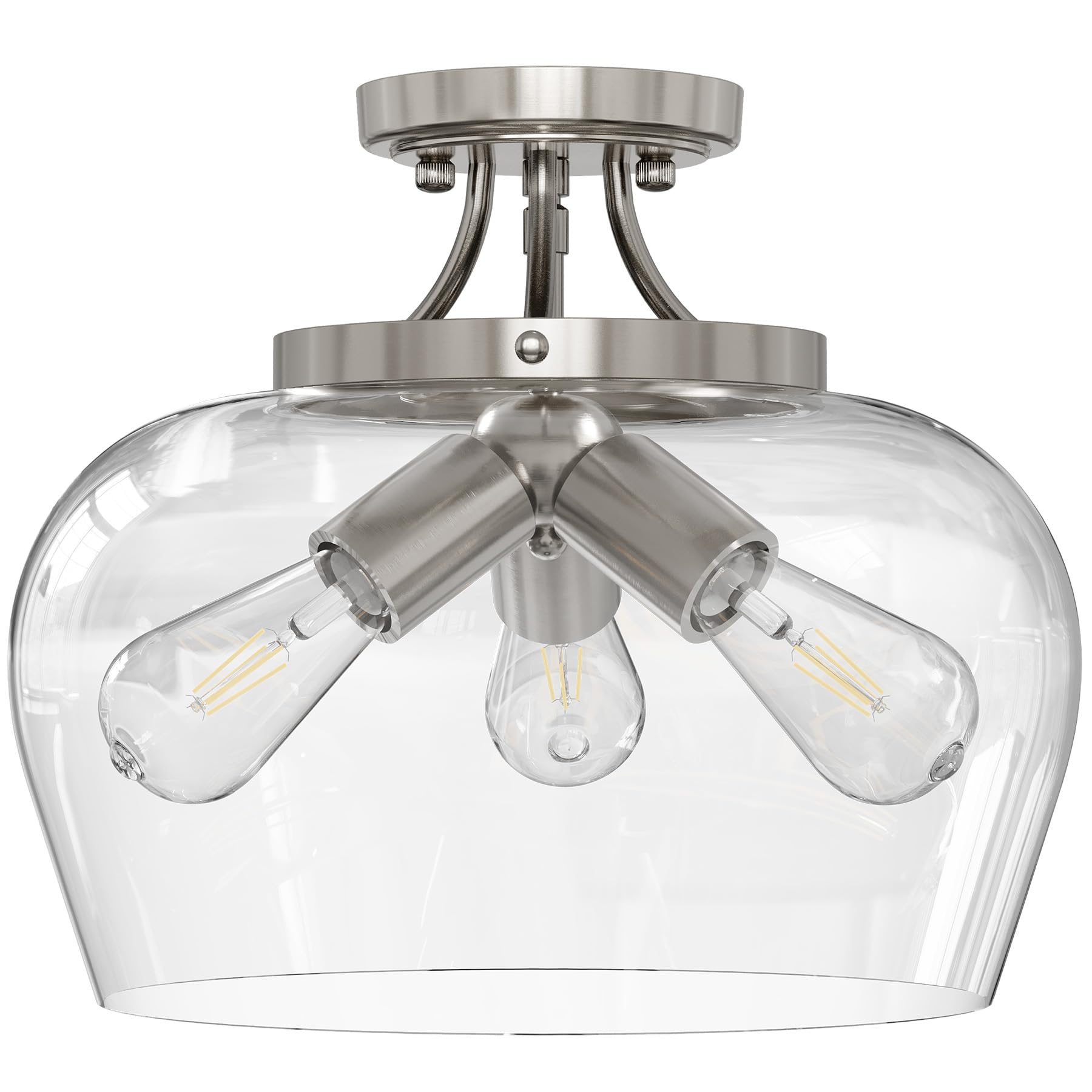VONLUCE Semi Flush Mount Ceiling Light 13.8in Metal Brushed Nickel 3-Bulb E26 Clear Glass Shade Model VONLUCEHCF2806NI