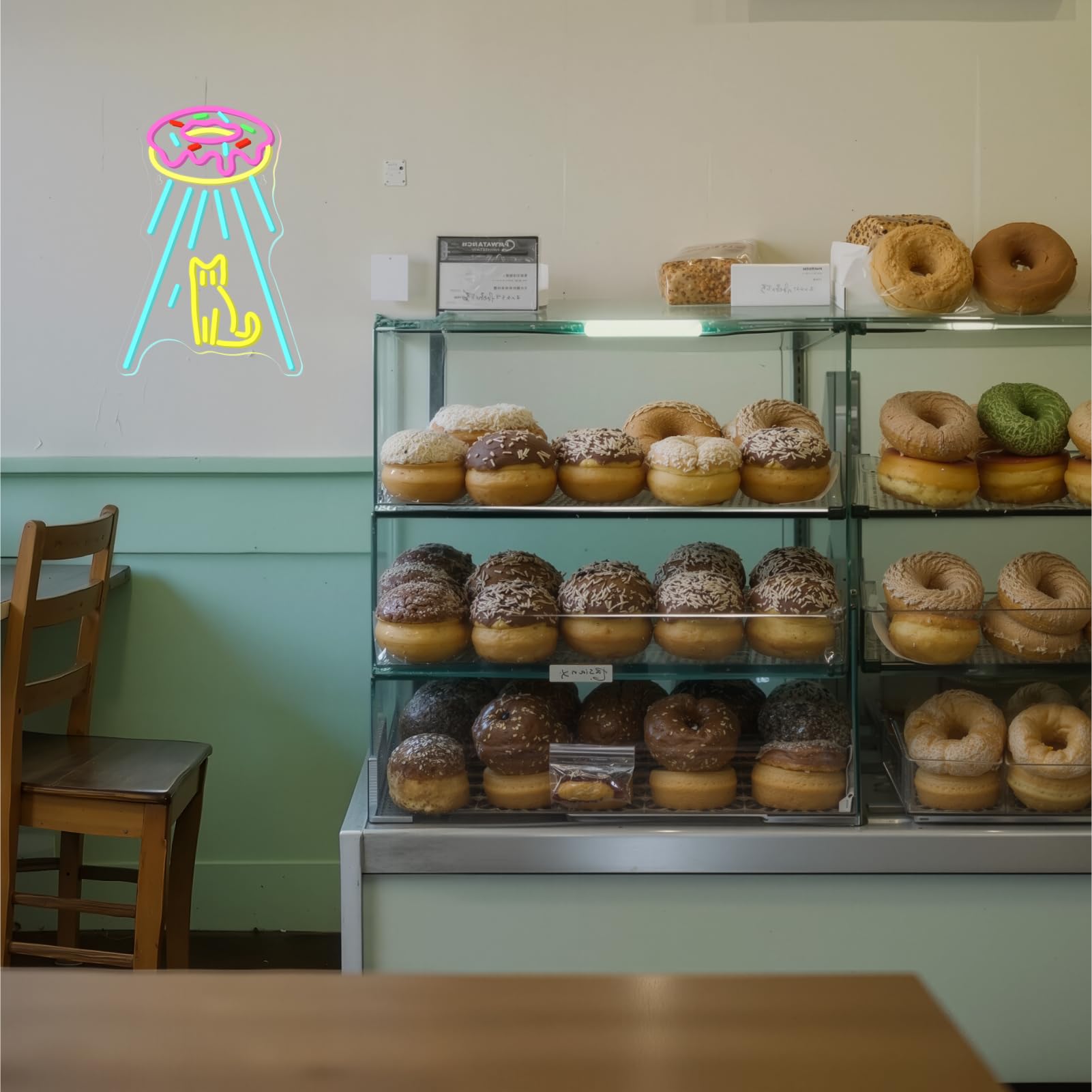 Wanxing Donut UFO Cat Neon Sign, Dimmable, USB Powered, 7.8inx16.5in, Colorful Acrylic Light for Wall Decor
