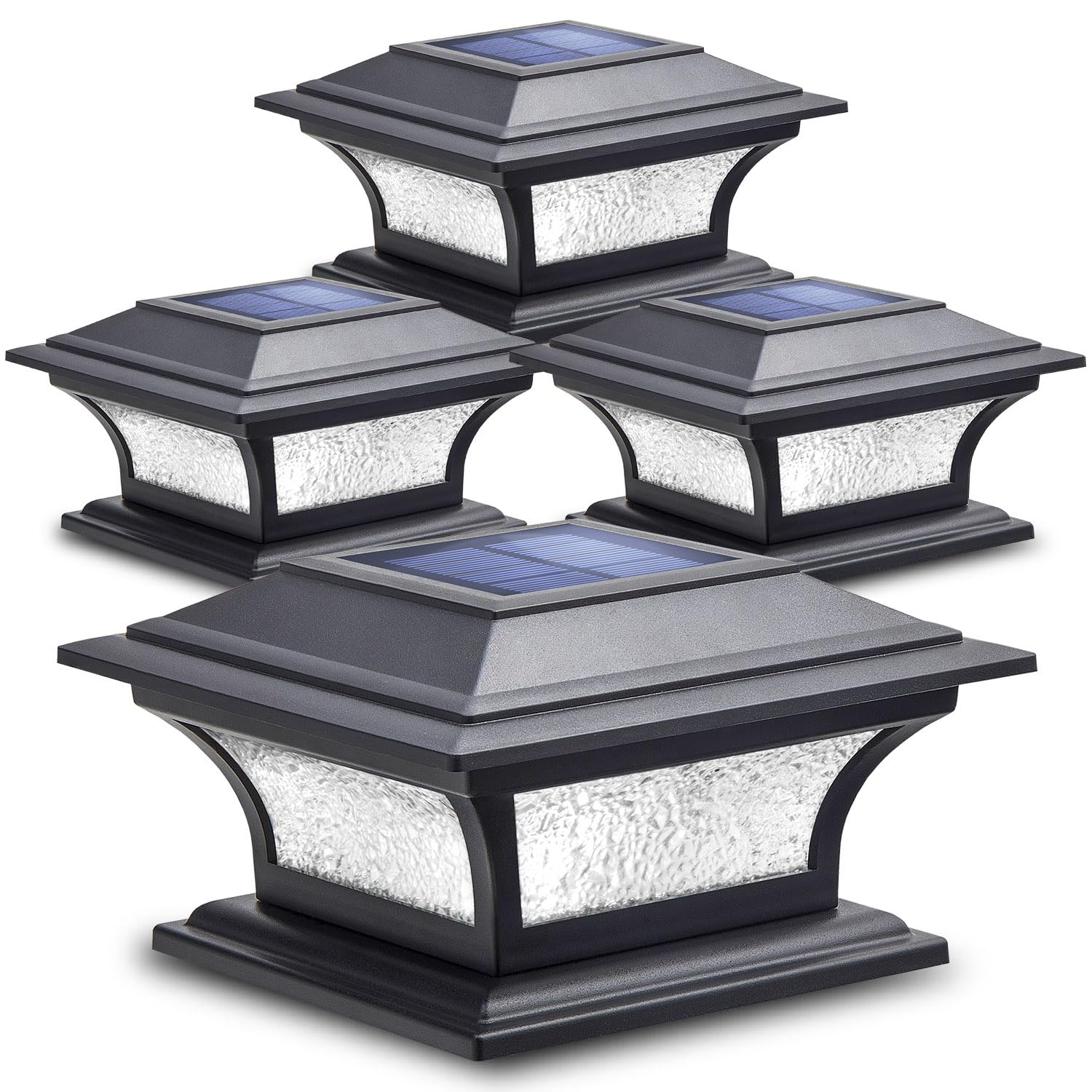 Siedinlar Solar Post Lights Outdoor Glass Led Fence Cap Light 2 Modes For 4X4 5X5 6X6 Posts Deck Patio Garden Decoration Warm Wh