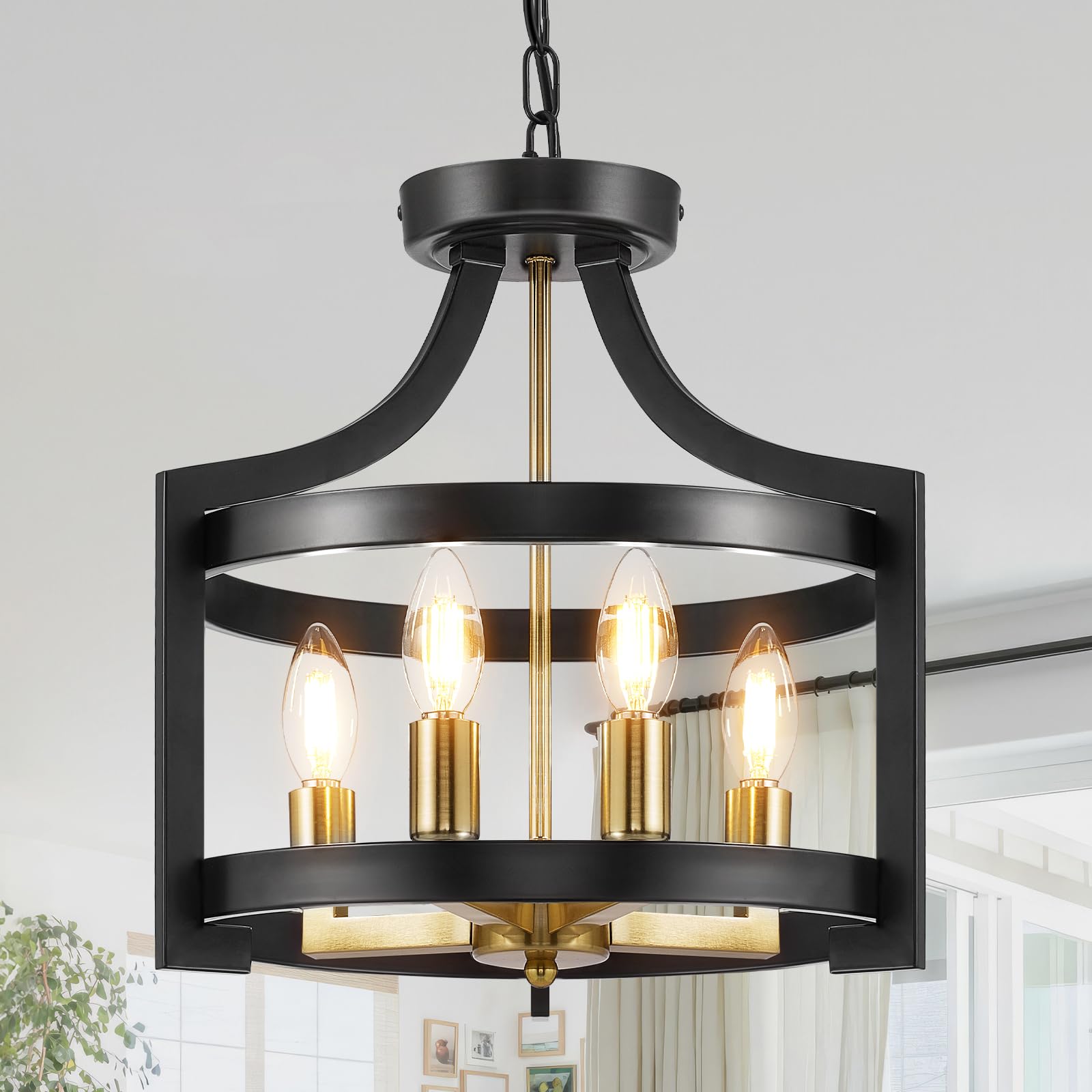 Hoxiya Farmhouse Chandelier, Adjustable Height Pendant Light Fixture, Convertible Semi Flush Mount Ceiling Light, 4 Light Modern