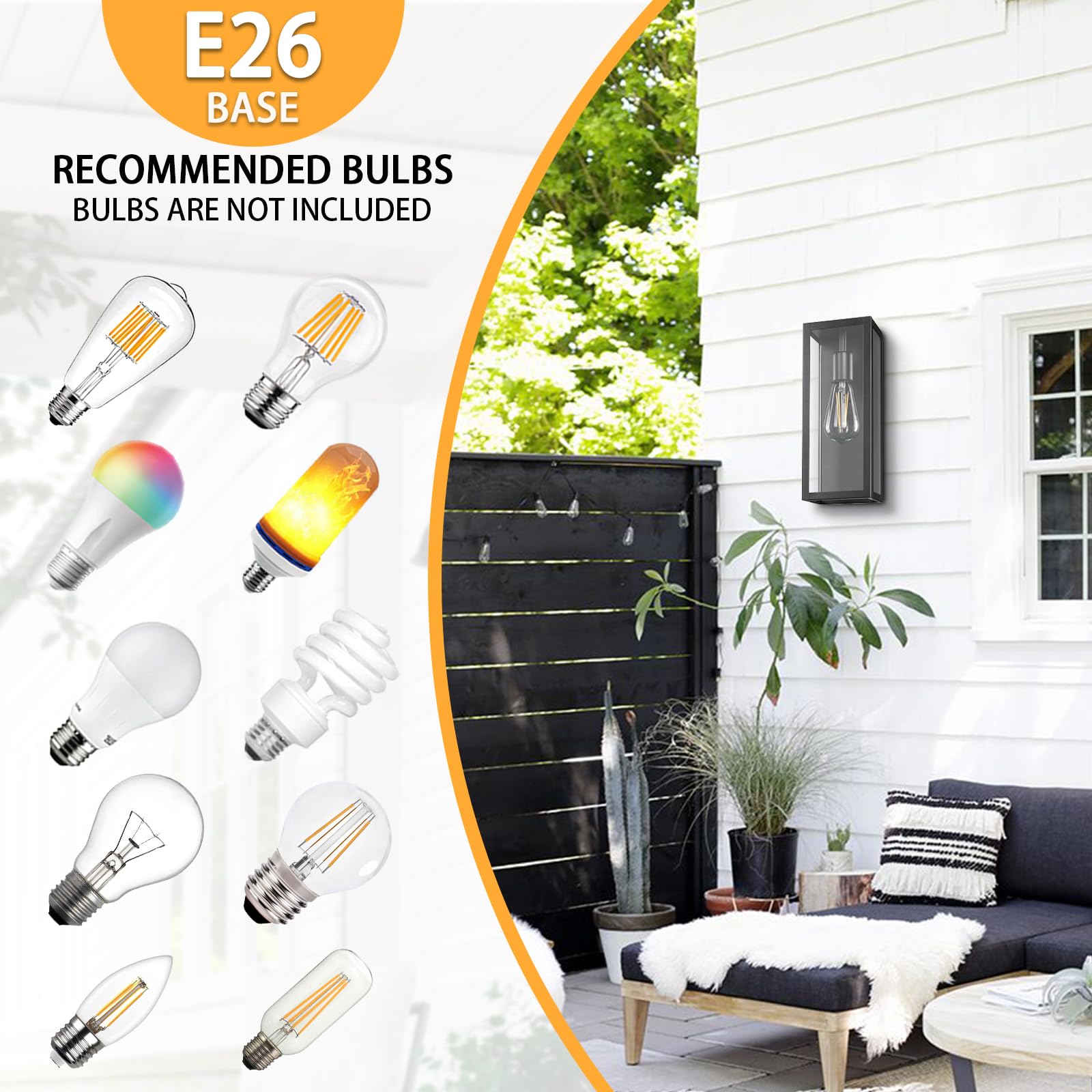 Outdoor Exterior Wall Lights For House 2Packs, 9.5'' Small Matte Black Waterproof Front Porch Lights With Tempered Glass, Outdoor Lighting Fixtures Outside Patio Garage Wall Mount Sconces, None-Bulb