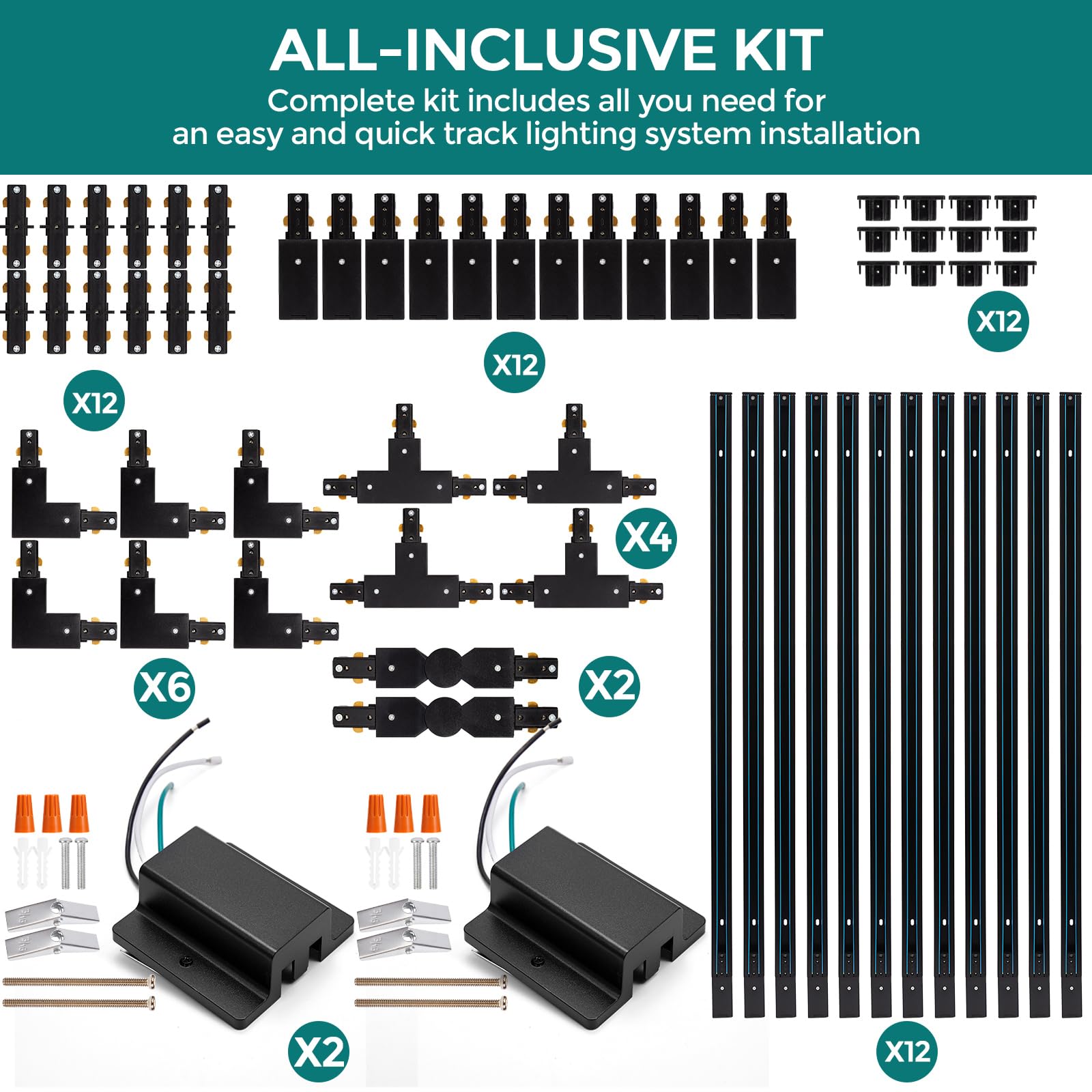 H Track Lighting Rails Kit - Icreating 40Ft Black Track Lighting Tracks 3 Wire With Floating Canopy Connector  L  I And T Connectors For Single Circuit H Type Led Tracks Lights Heads Fixtures