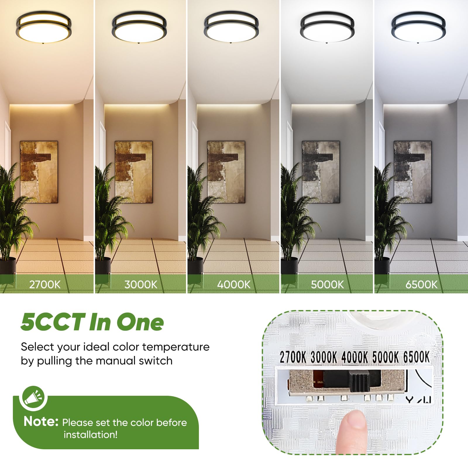 30W Flush Mount Ceiling Lights Black, 10Inch Led Ceiling Light Fixtures 3600Lm Super Bright, 2700K/3000K/4000K/5000K/6500K Adjus