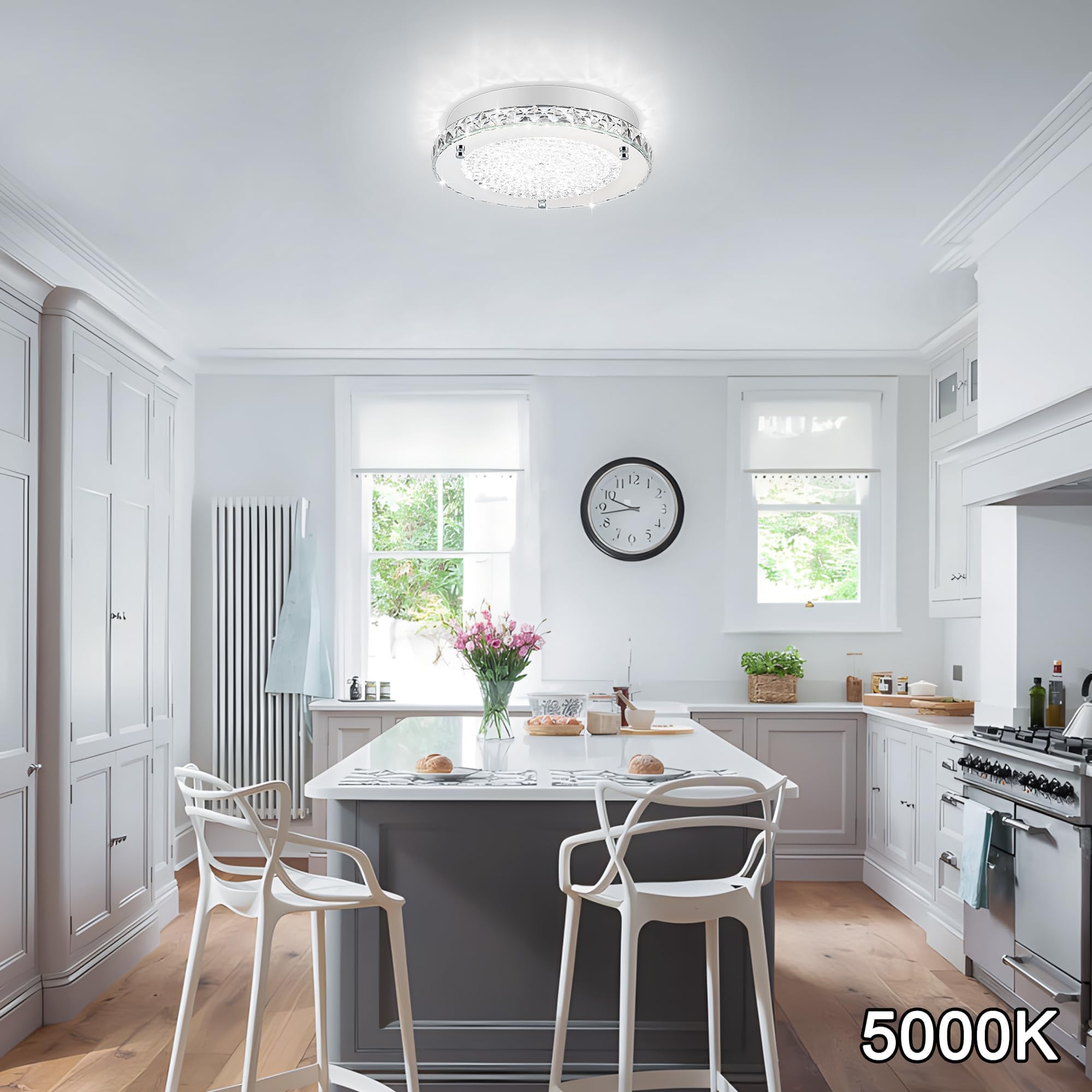 Lzawvm 13&quot; Flush Mount Crystal Ceiling Light - Led 3-Color Change For Modern Hallway & Living Room