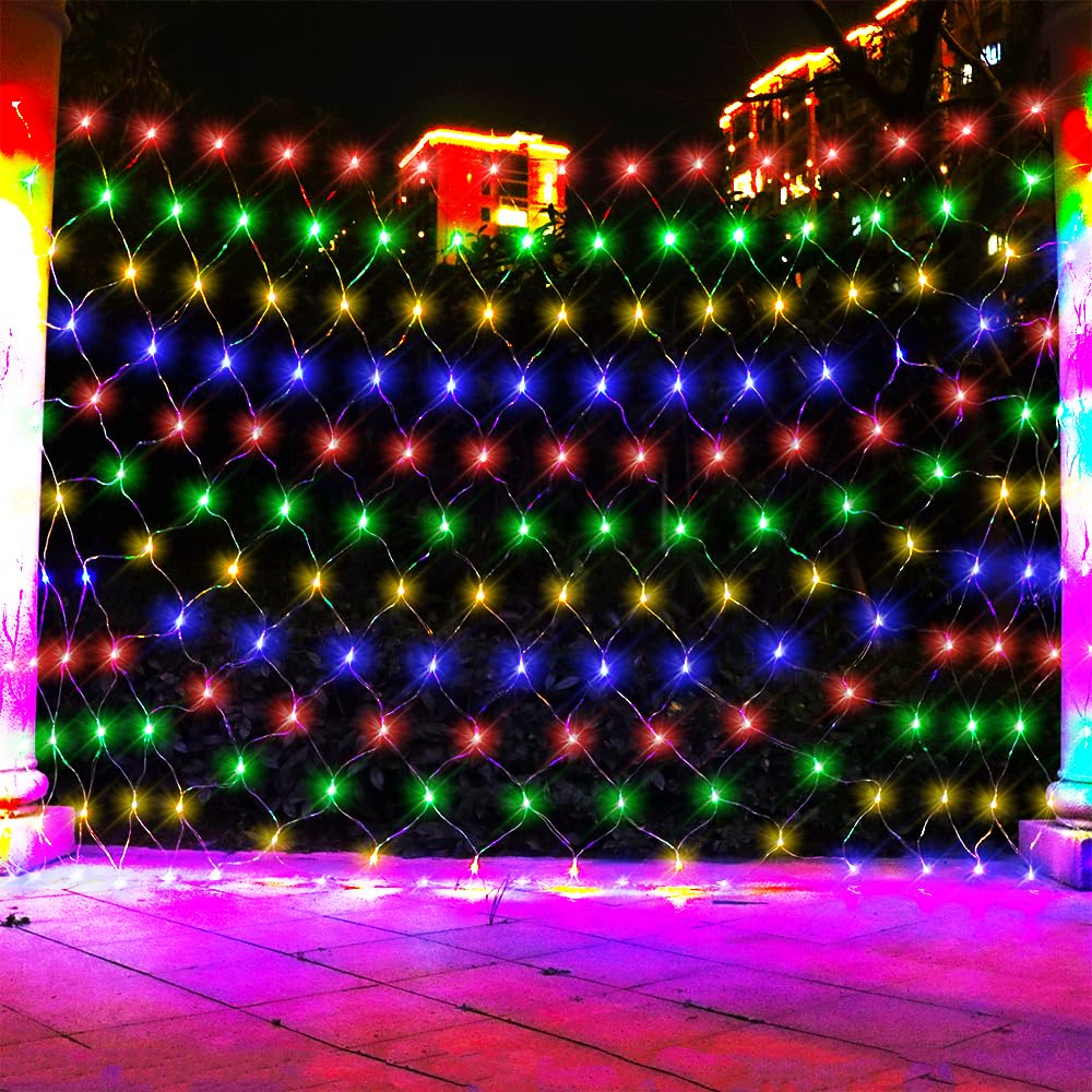 Vicila Led Net Light Christmas Mesh Lights  240Led Timer Tree Warp Fairy Lights Outdoor Hanging String Light For Christmas  Halloween  Garden  Walkway  Bushes Decor-9.8Ft X 6.6Ft(Colorful)