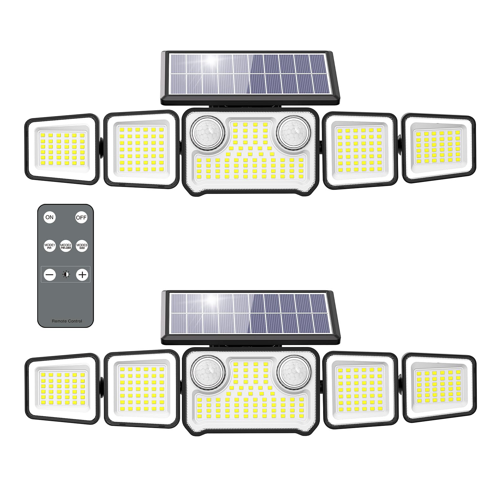 Onforu 6000LM Solar Security Lights, 5 Heads, IP65 Waterproof, Motion Sensor, Remote Control, Black, Model BDTYC10AS-5, 2 Pack