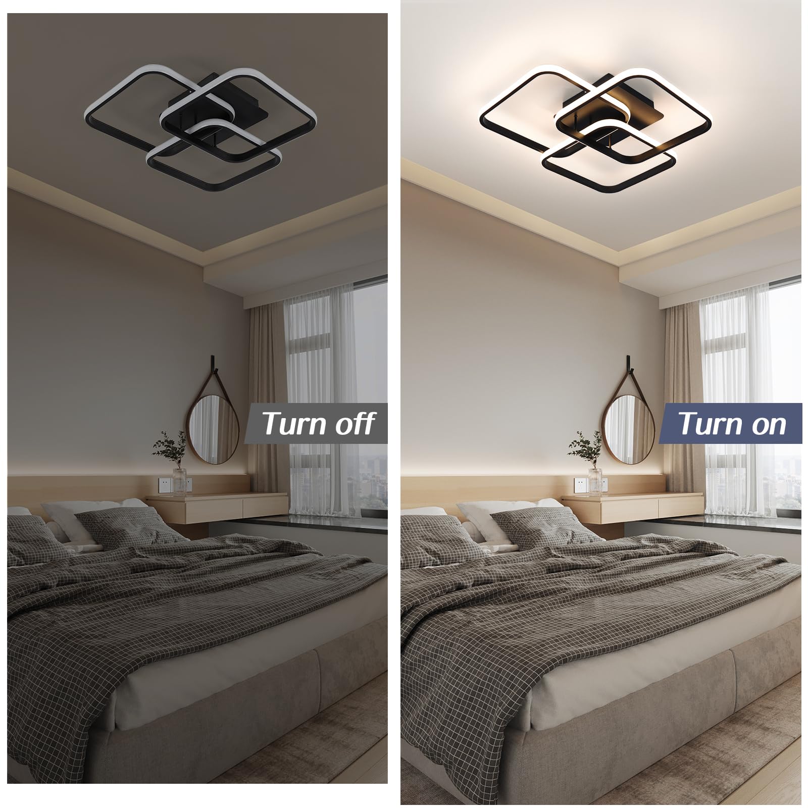 Vloitgol Modern Ceiling Light,Dimmable Black Led Ceiling Light Fixtures With Remote Control,Square Flush Mount Ceiling Lamp For