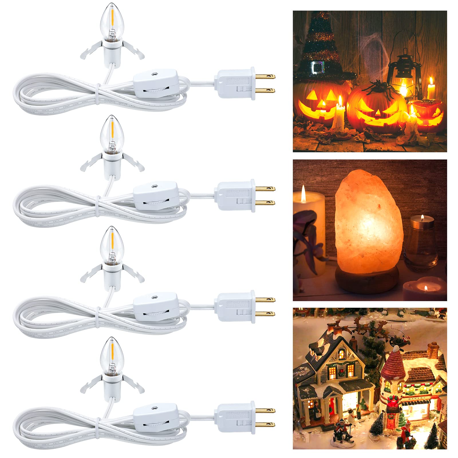 BesLowe Accessory Cord with One LED Light Bulb, 6FT Blow Mold Lights with On and Off Switch, Clip-in Lamp Cord Replacement, Sing