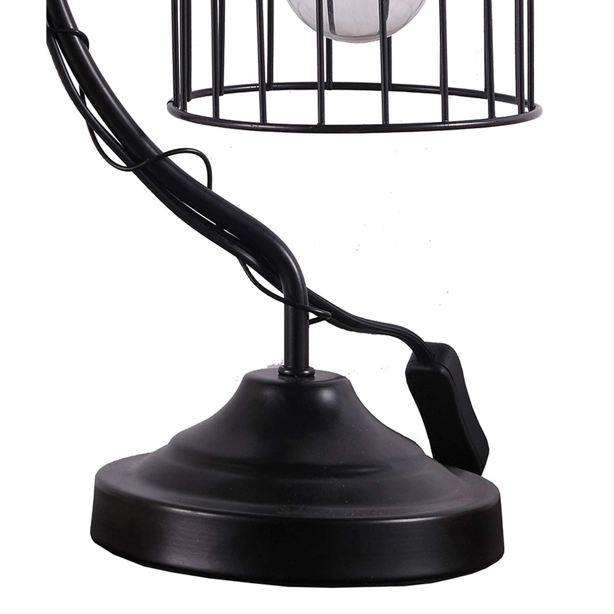 Benjara Bm233938 17.5 X 5 X 8.25 In. Arc Design Metal Table Lamp With Birdcage Shade, Black