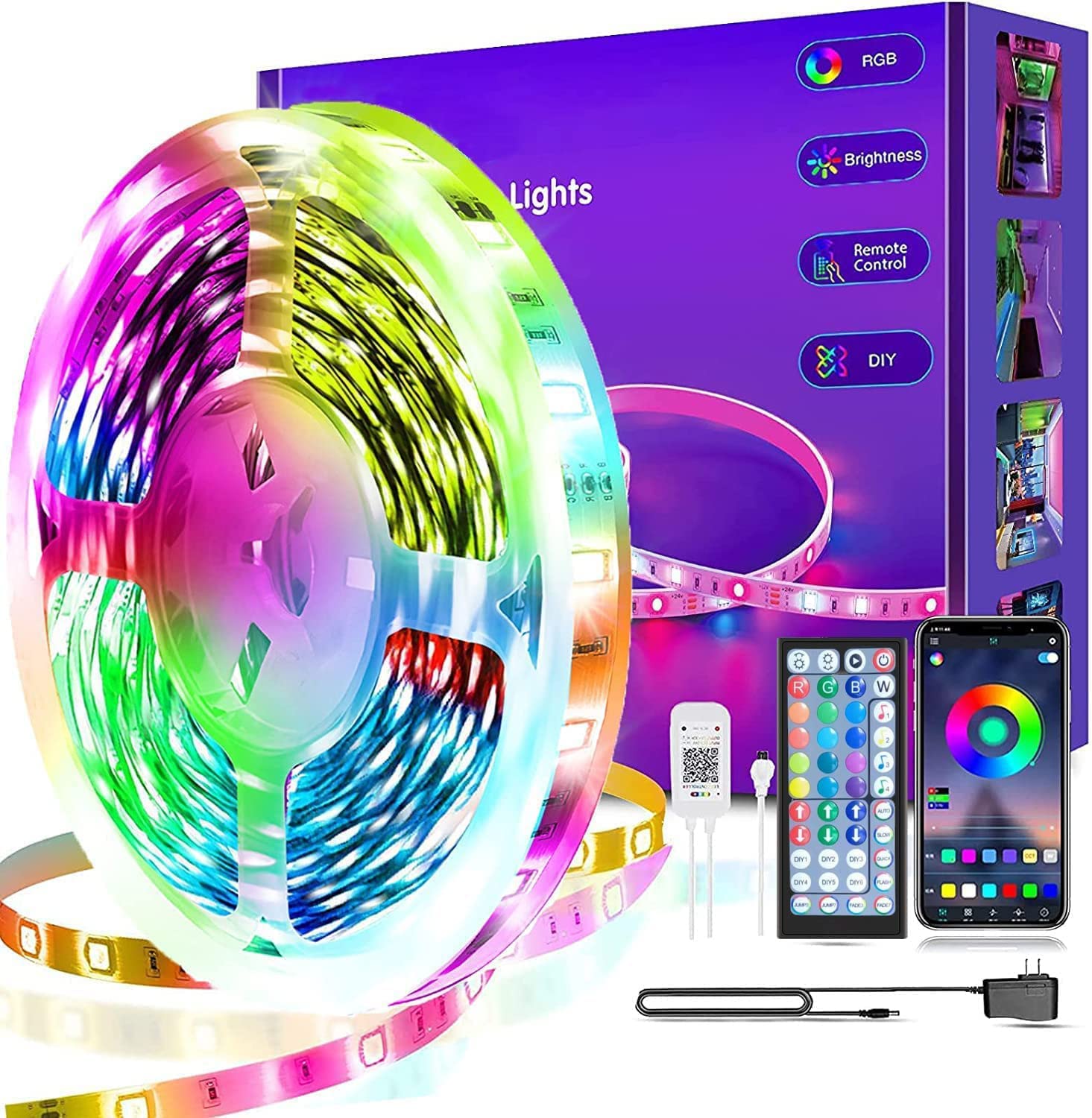 REEMEER Led Lights Smart APP Control Music Sync Led Strip Lights RGB Color Changing Led Lights Strips with Remote Led Lights for