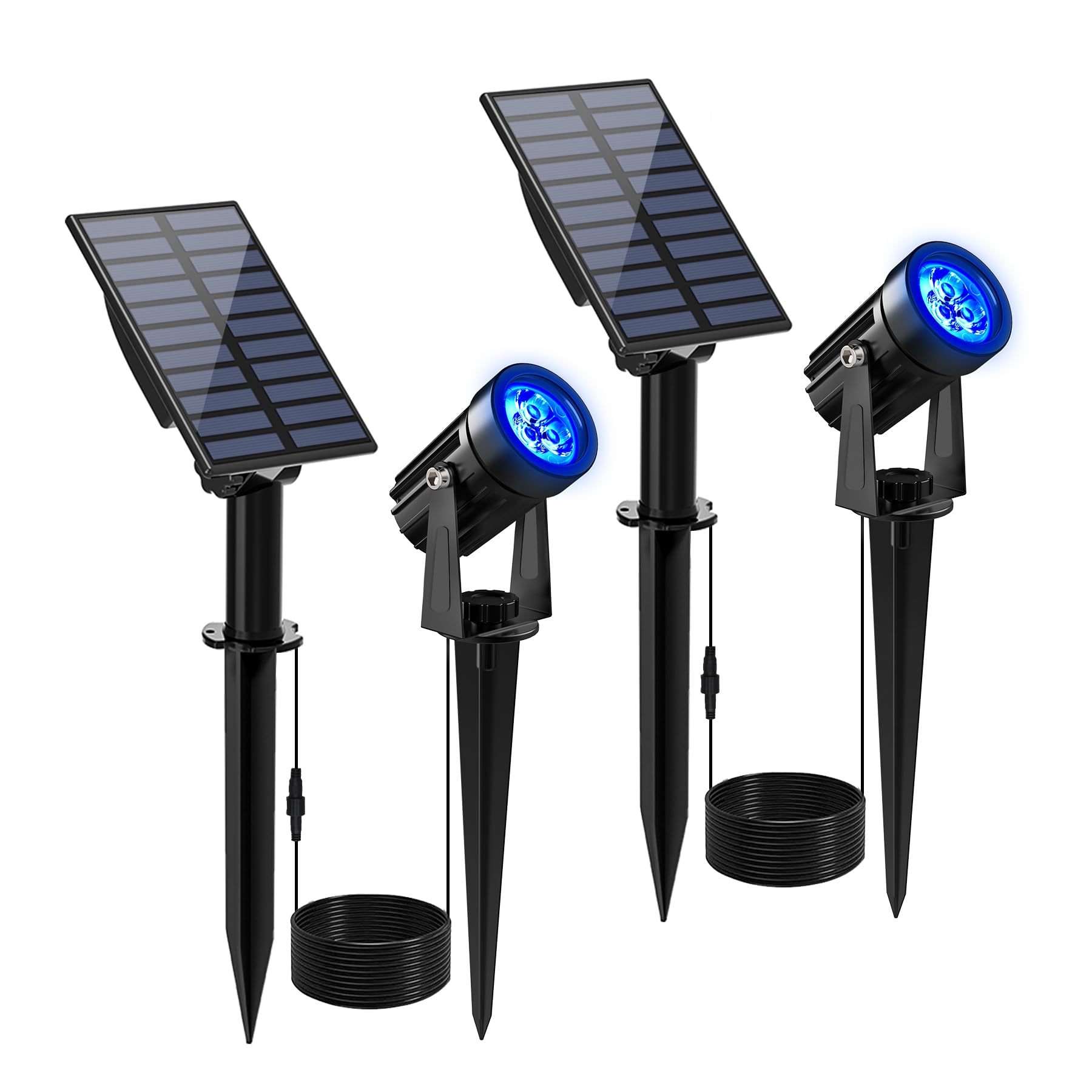 CREPOW Blue Solar Spot Lights Outdoor,2 Pack Solar Landscape Spotlights IP65 Waterproof 9.8ft Cable, Auto On/Off Outdoor Wall Li