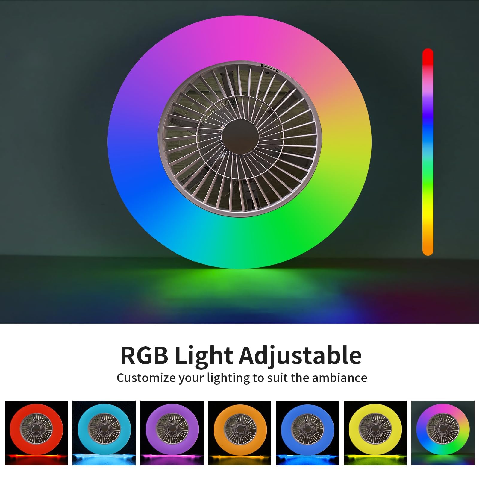 BKZO 24" Low Profile Ceiling Fan with RGB Lights & Remote, Stepless Dimming, Alexa Compatible, White, Model 323115-1-RGBCW