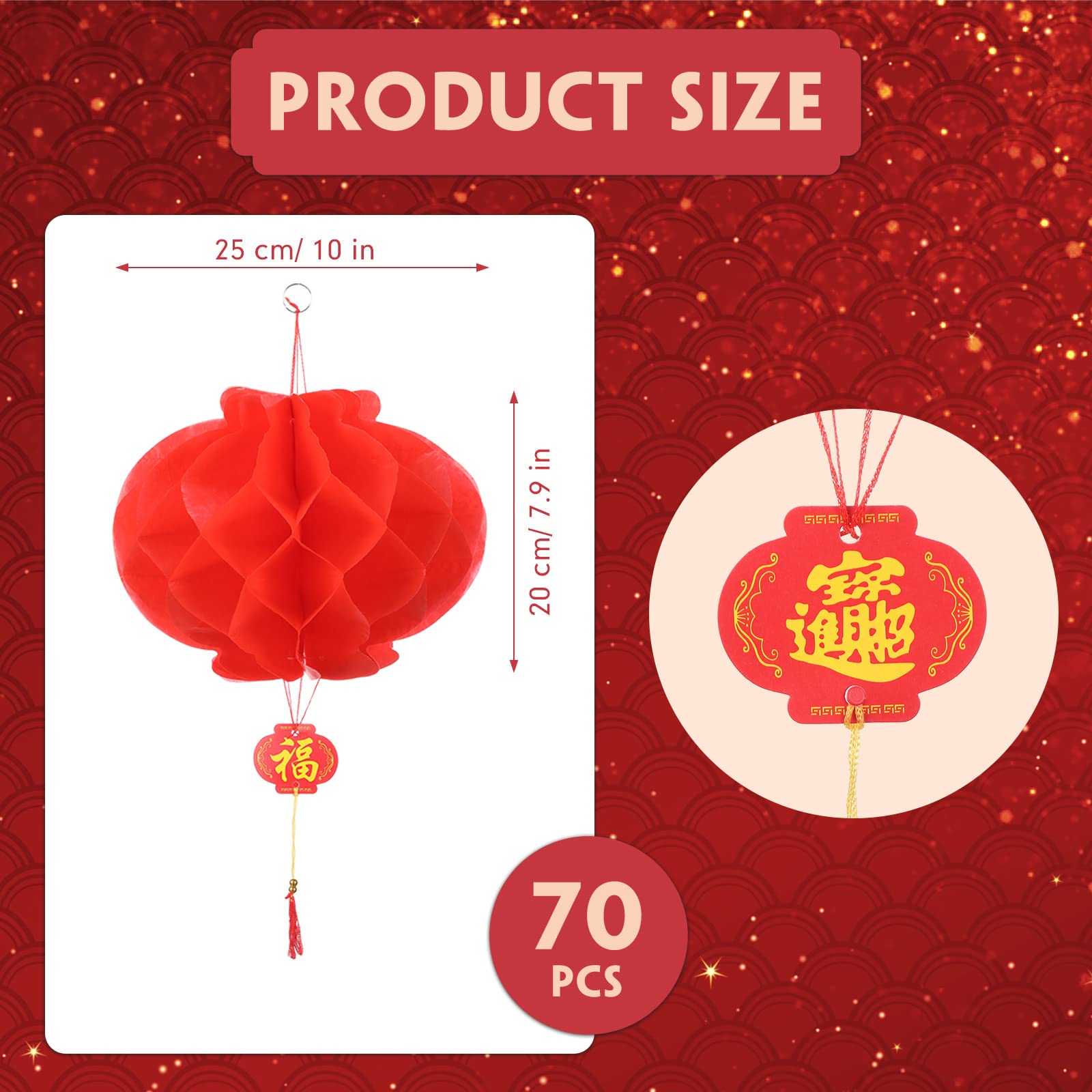 70 Pcs 10 Inch Chinese Red Paper Lanterns Decorations Chinese New Year Paper Lantern Decoration For Lunar New Year Spring Festiv