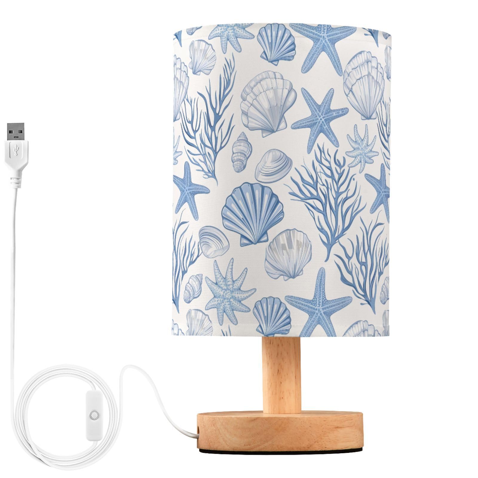 ALAZA Seashell Coral Starfish Blue Decor Bedside Table Lamp with USB Port for Bedroom Nightstand Office Desk LED Bulb Included