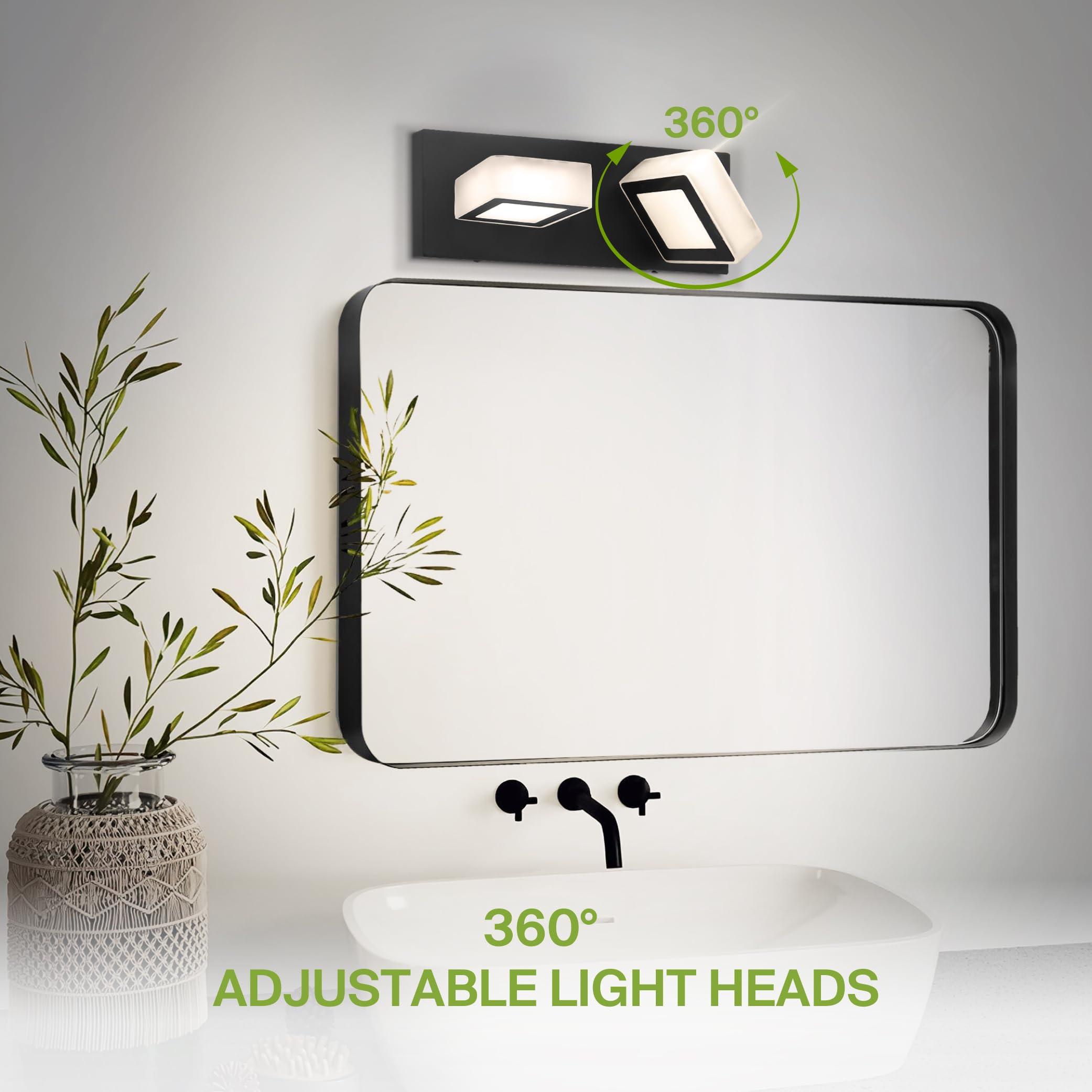 ASD LED Bathroom Vanity Light, 2-Lights, Dimmable, Rotatable, 12W, 820LM, Black, 4 Pack, Model A-LVF25M-2