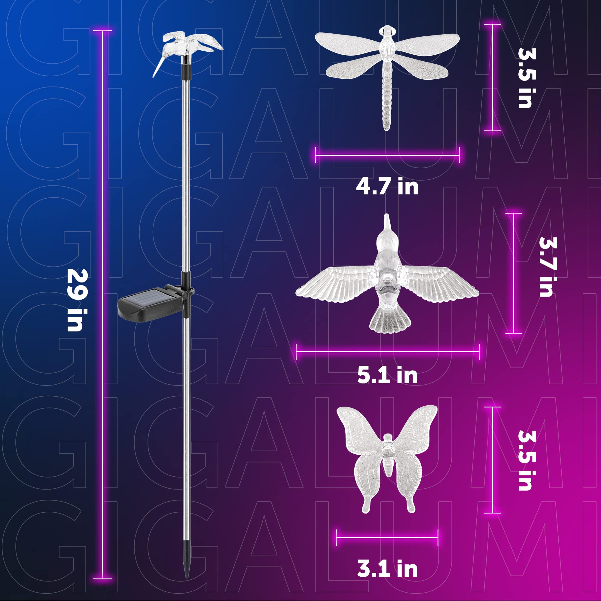 GIGALUMI Solar Garden Lights, 6 Pack, Color Changing LED, Multicolor, Plastic, Model P-L-QT-6TCO