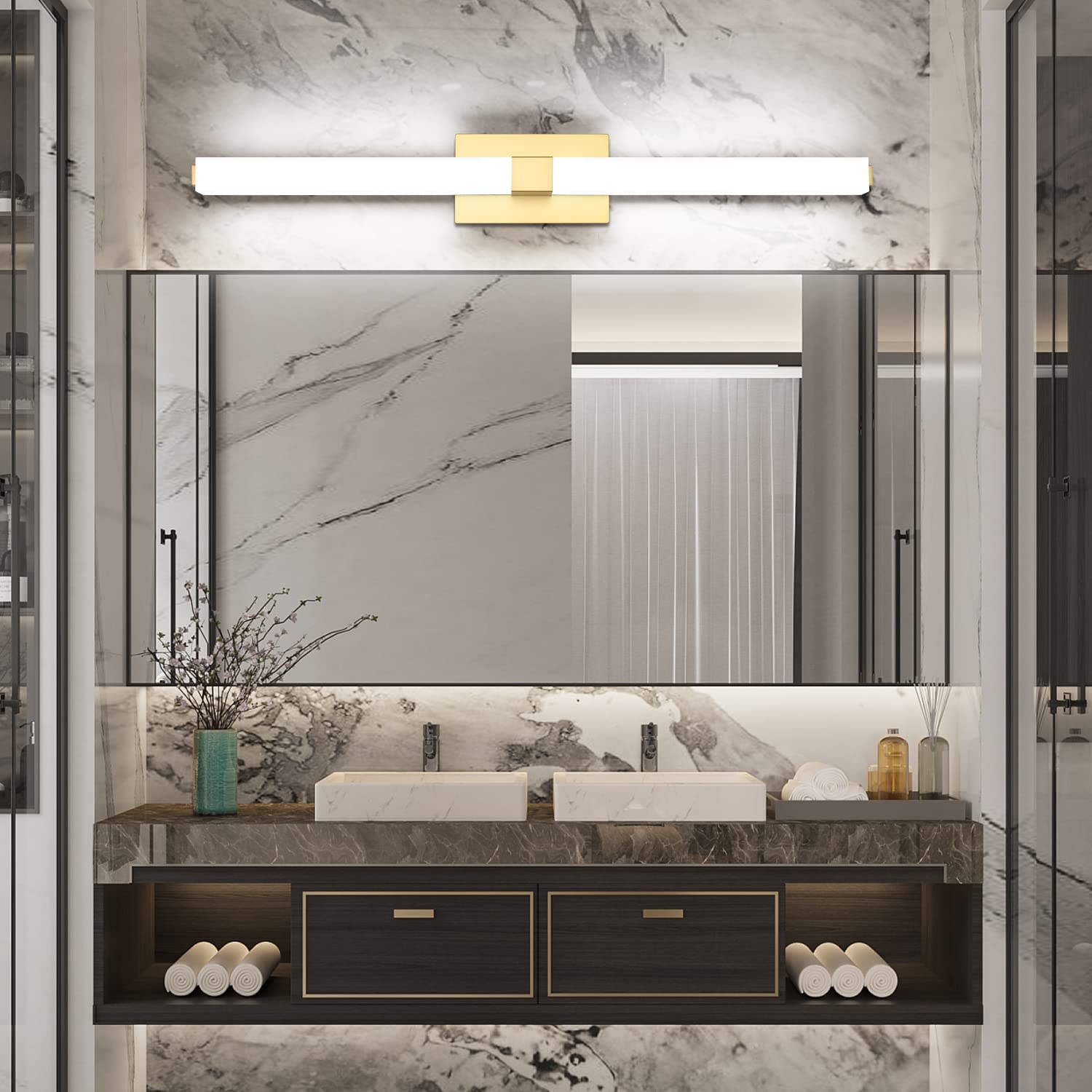 ZUZITO 40in LED Vanity Light Fixture, Gold Finish Metal, Bright White Acrylic Shade, Model S16001-1000mm-ND