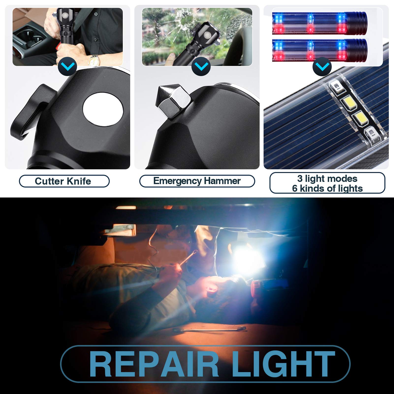 Delxo 2 Pack Patriot Flashlight, Handheld Solar Powered Flashlights Cell Phone Charger, Multi Function Outdoor Car LED Flashligh