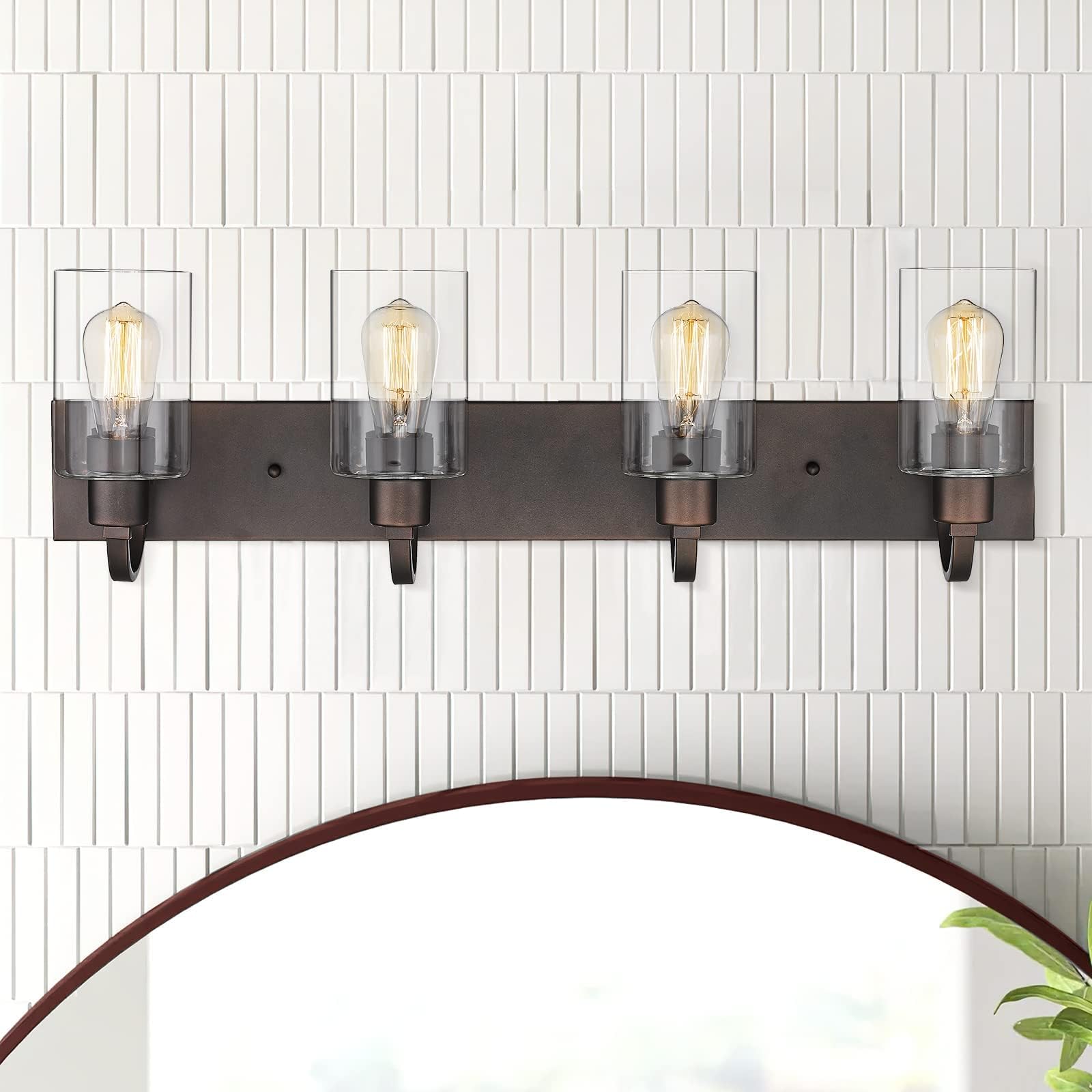Emliviar 4-Light Bathroom Vanity Light, Oil Rubbed Bronze, Clear Glass, Model YCE237B-4W ORB, Farmhouse Style