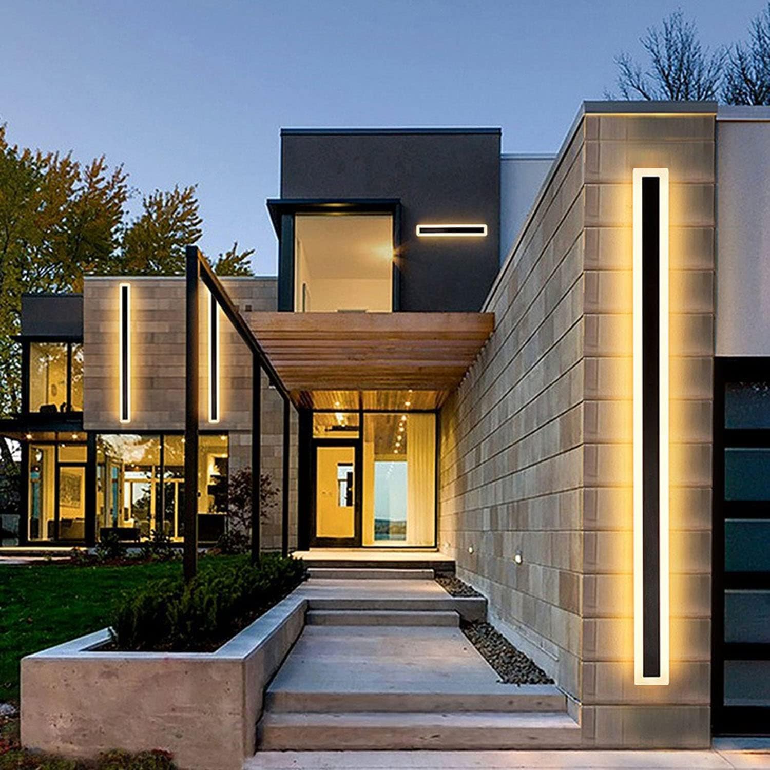 2Pack 23.6Inch Long Outdoor Modern Led Wall Light,18W Waterproof Ip65 Warm White 110V Led Wall Mount Lighting Fixture Rectangular Black Wall Lights Elegant Frosted White Acrylic Anti Rust