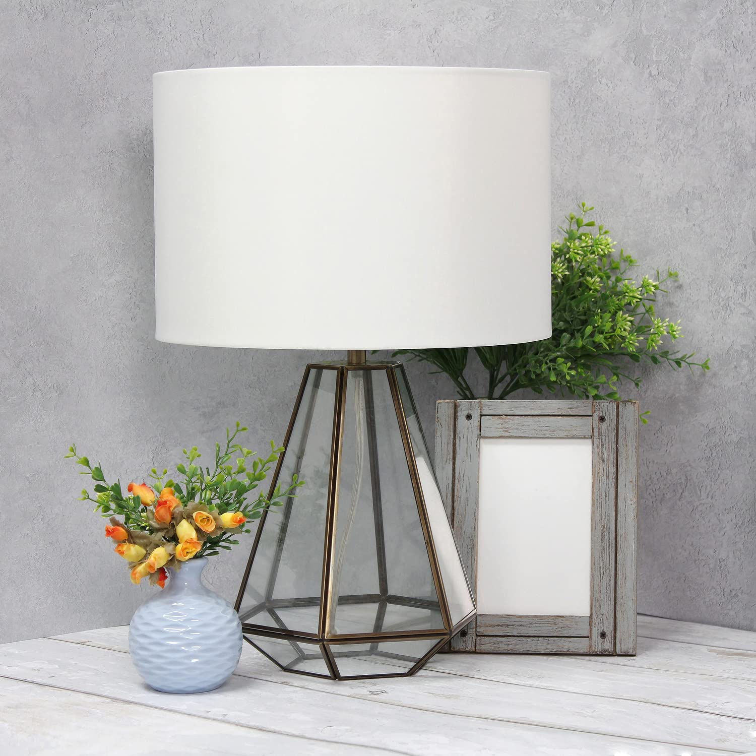 Elegant Designs LT1094-BRS Antique Glass Brass Table Lamp with White Shade