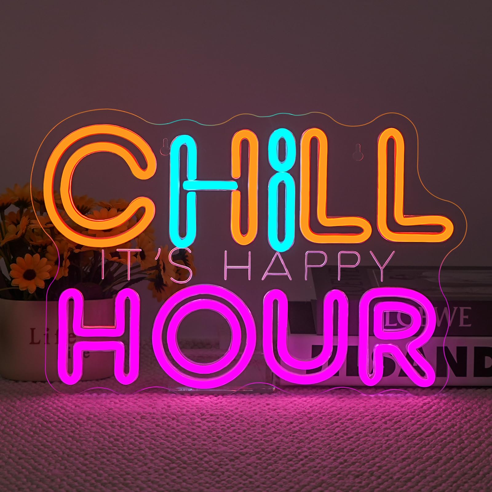Wanxing CHILL HOUR Neon Sign - Colorful LED Wall Light with inIts Happy Hourin Quote for Bedroom, Dorm, Game Room, Home Party Décor