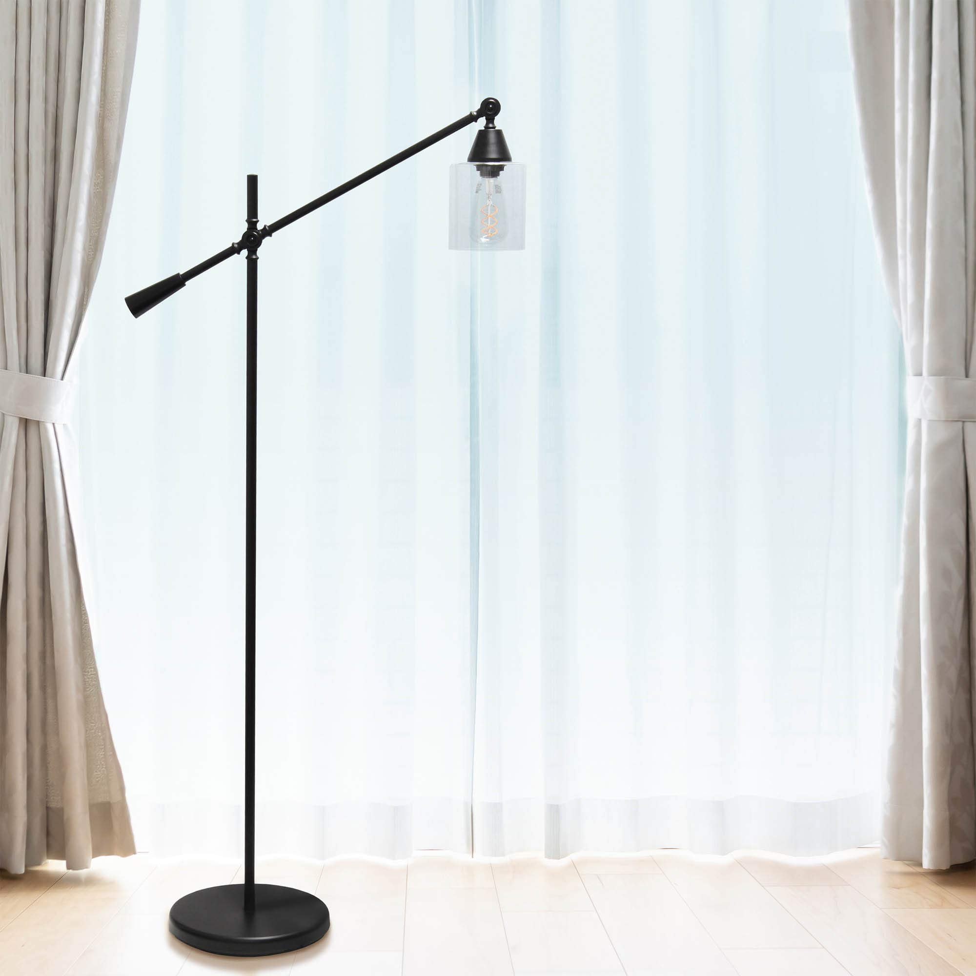 Lalia Home Decorative Floor Lamp, Black, Metal, 30inL x 11inW x 56inH, Model LHF-5021-BK, Clear Glass Shade