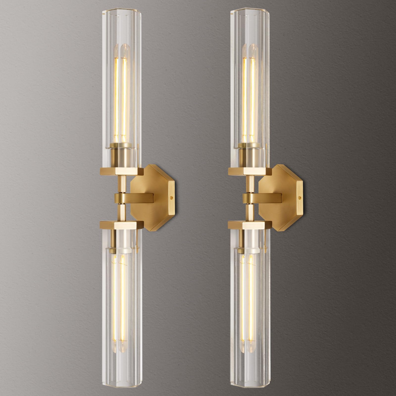 Crystal Bathroom Vanity Wall Sconces Set Of Two Gold Modern Sconces Wall Lighting  28.5In Brass Vanity Lights Indoor Linear Wall Sconce Light For Bedroom Hallway Staircase Living Room Dining Room