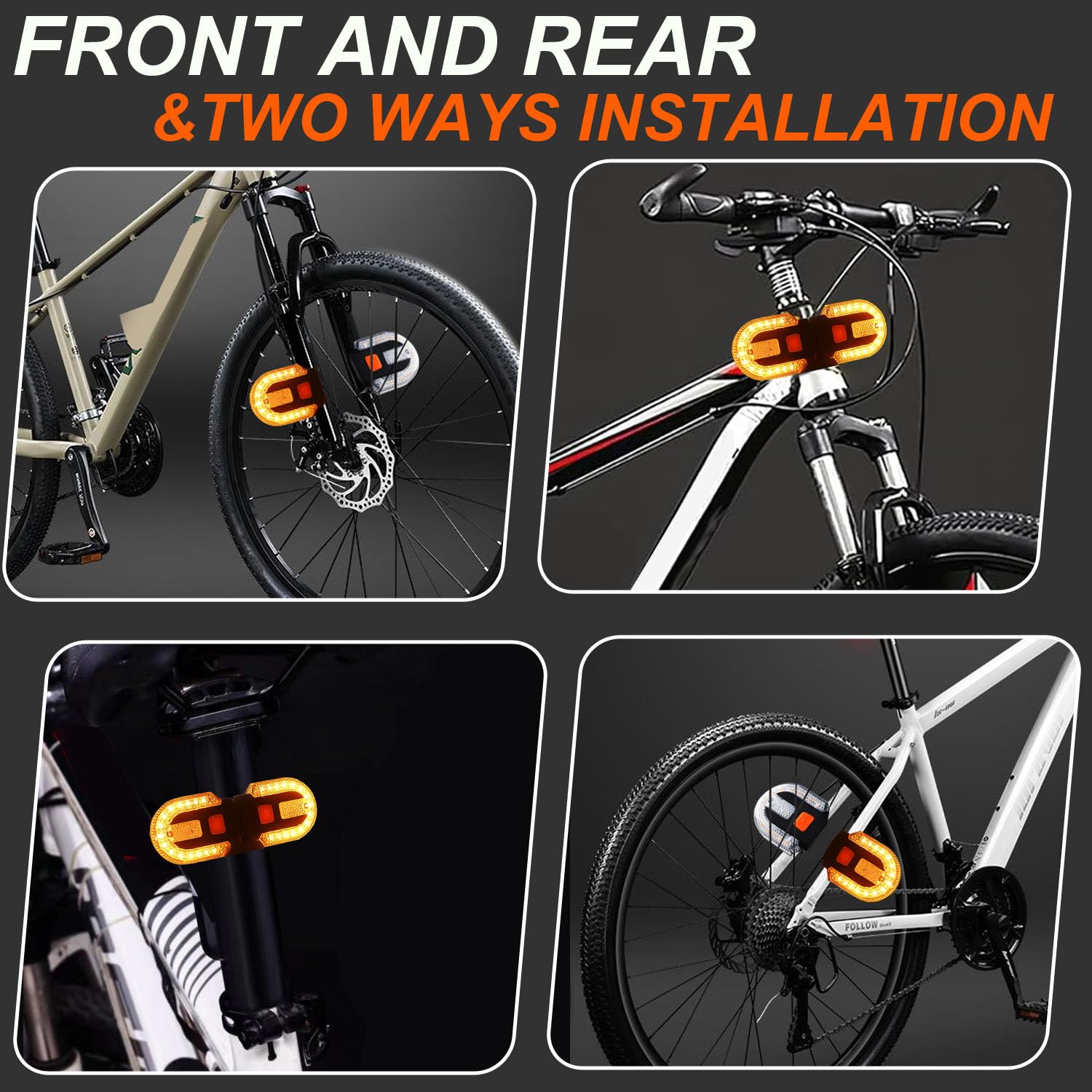 BCTEPTFOTL Bike Tail Light with Turn Signal, USB Rechargeable, 4PCS Yellow + Red, Remote Control, 5 Modes