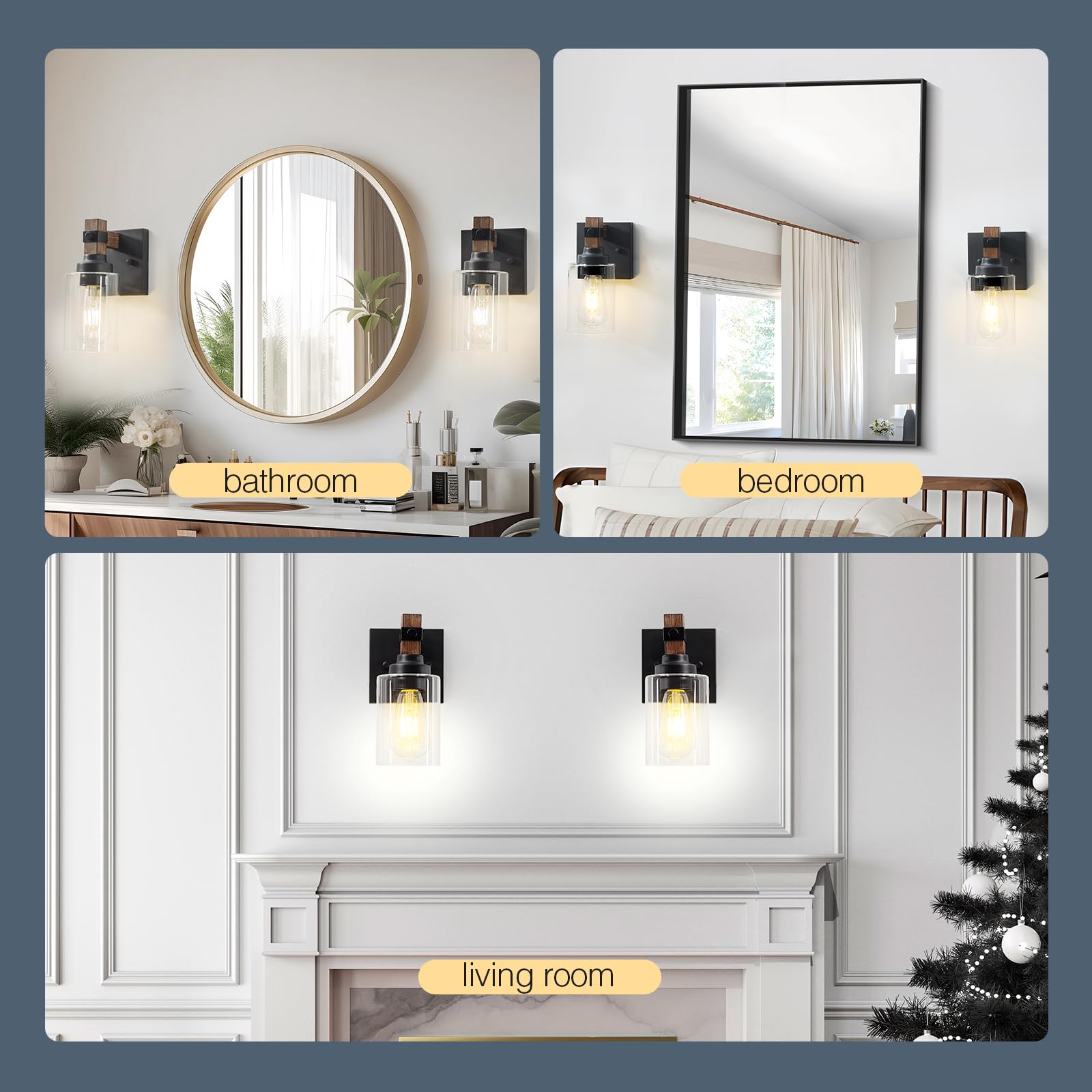 Floresita 2-Pack Wired Wall Sconces, Glass Shade, Round-Wired, Model 4001YSBD for Bedroom, Bathroom, Living Room