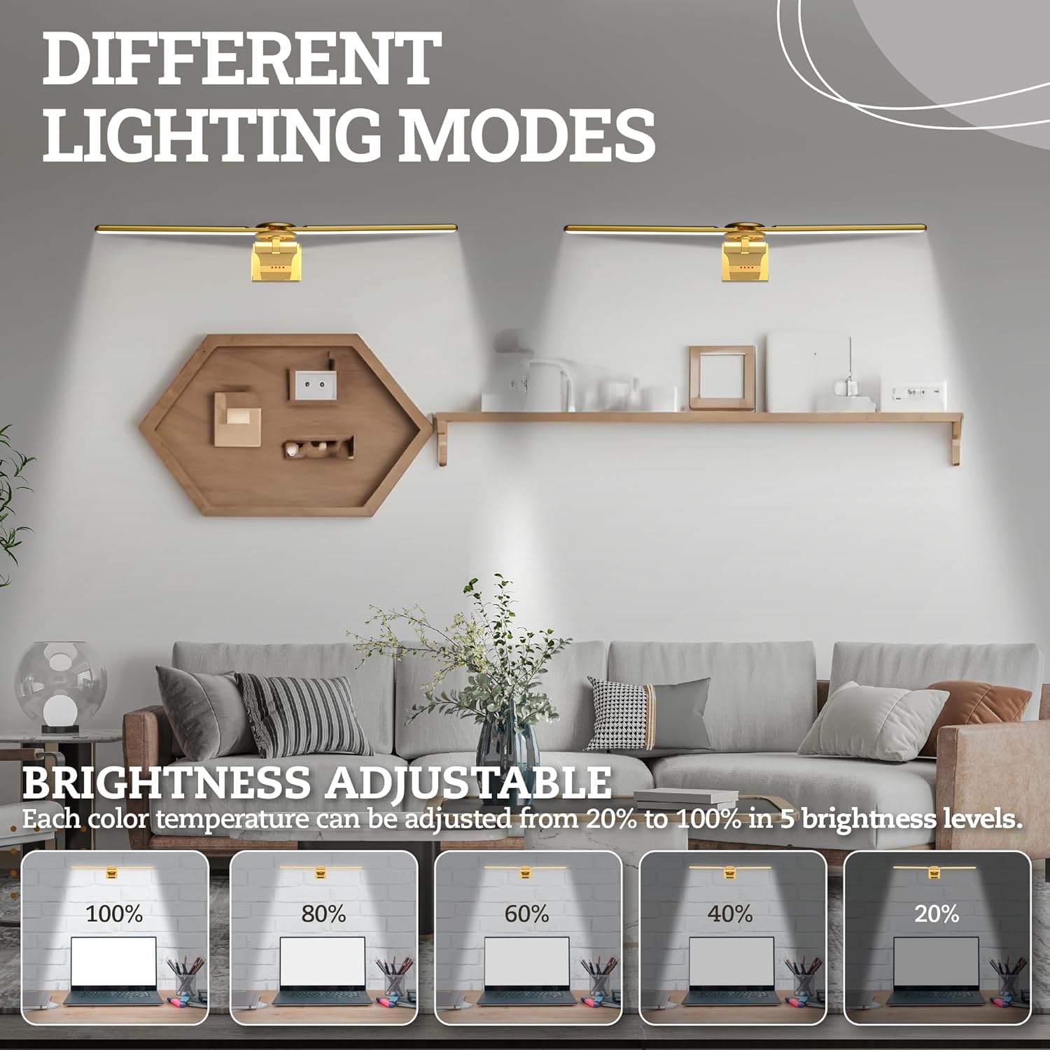 2 Pack Picture Light For Wall, 18In Rechargeable Wall Art Light With Timer And Dimmable, Battery Operated Painting Frame Light W