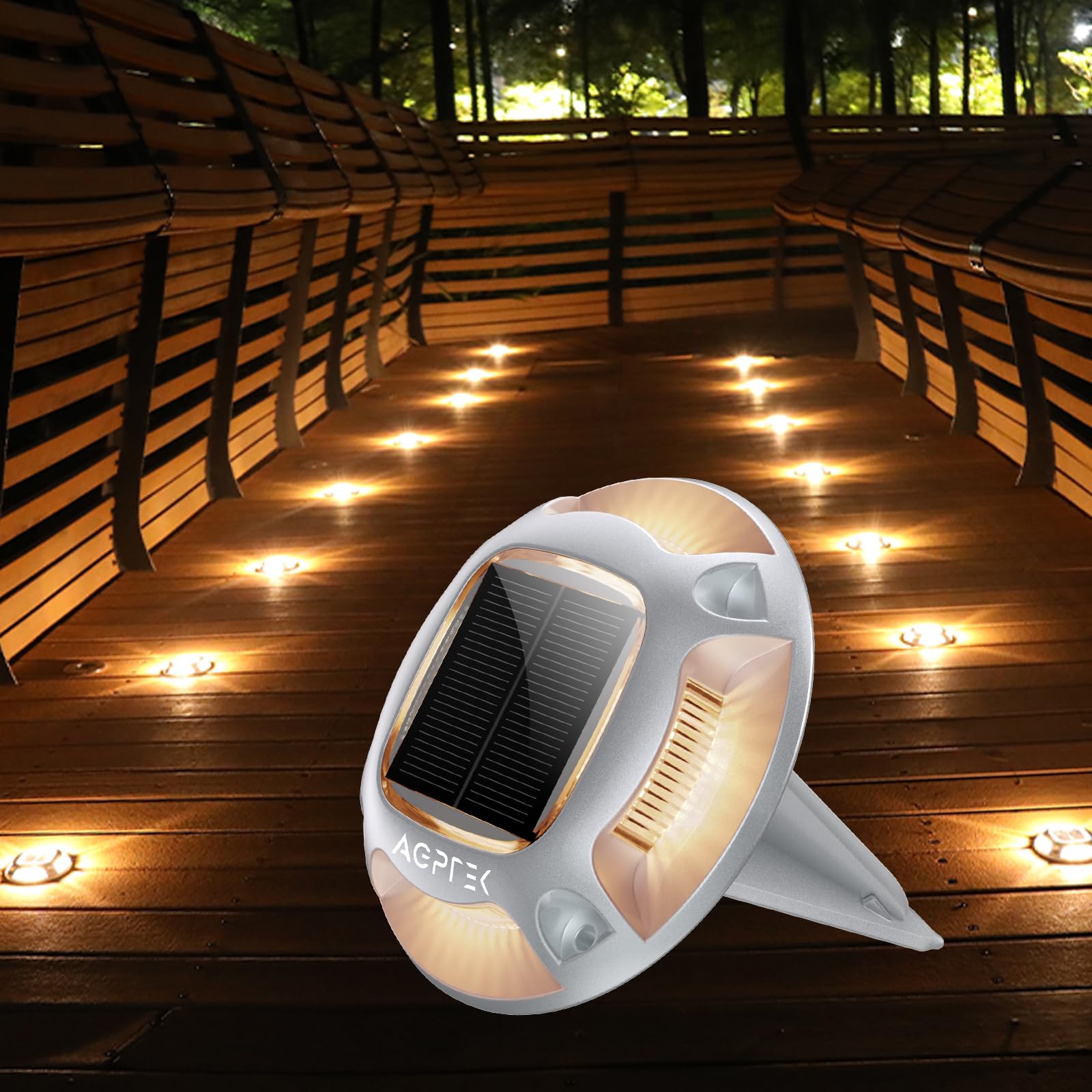 AGPTEK Solar Driveway Lights 24 Pack  2 Colors in 1 Outdoor Solar Deck Dock Marine Waterproof LED Driveway Marker Security Lights for Outside Pathway Boat Dock Step Walkway Path Garden